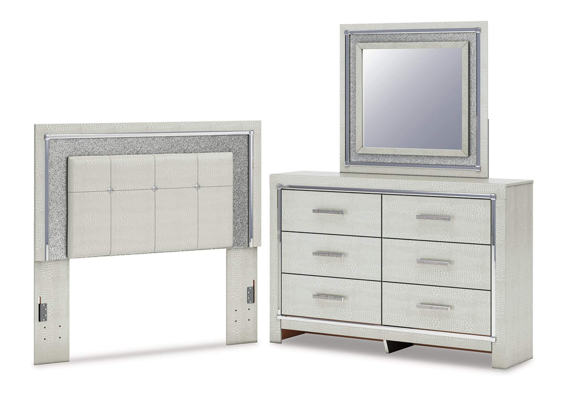 Zyniden Full Upholstered Panel Headboard with Mirrored Dresser