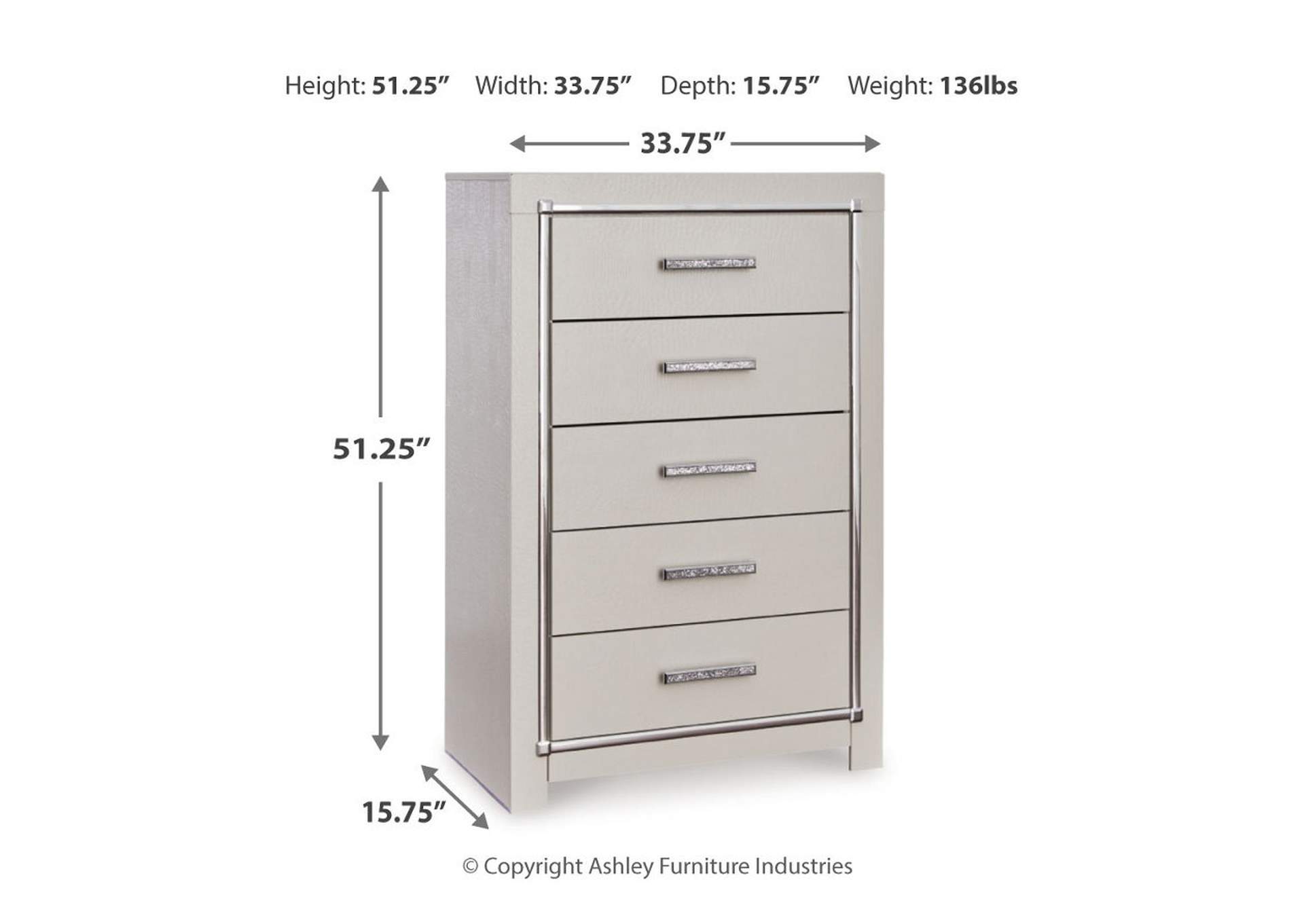 Zyniden Queen Upholstered Panel Bed with Mirrored Dresser, Chest and Nightstand