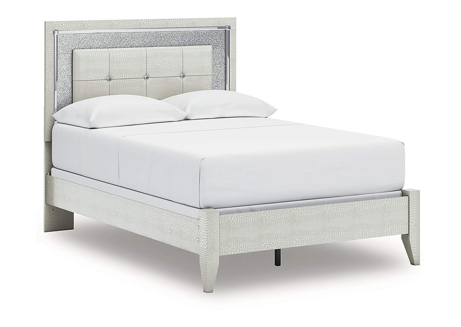 Zyniden Full Upholstered Panel Bed with Mirrored Dresser and Nightstand image 5