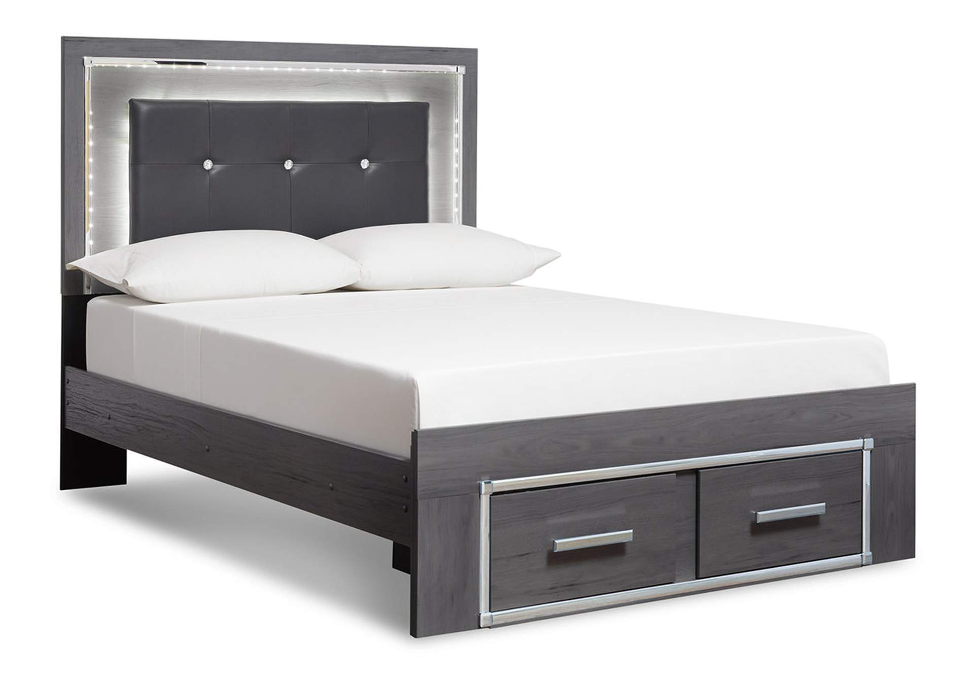 Lodanna King Panel Bed with 2 Storage Drawers with Mirrored Dresser, Chest and Nightstand image 3