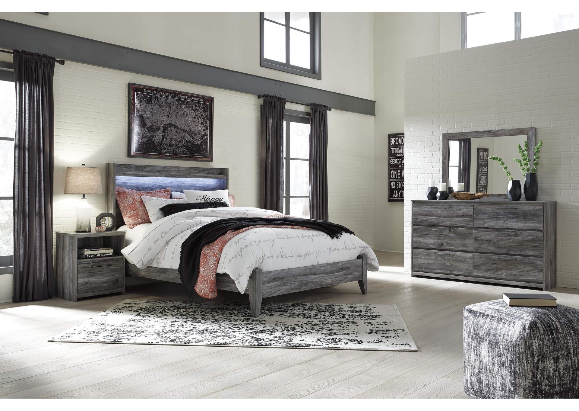 Baystorm Queen Panel Bed with Mirrored Dresser and Nightstand image 3