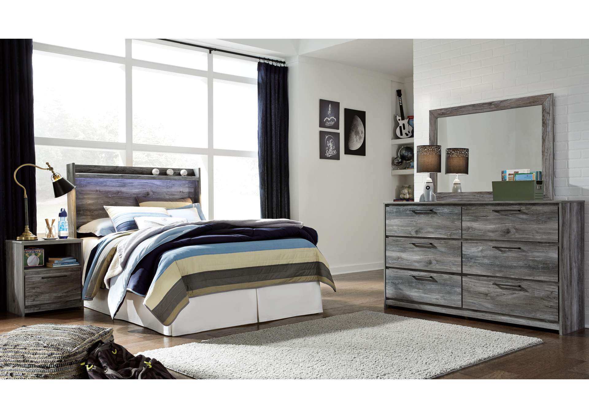 Baystorm Full Panel Headboard with Mirrored Dresser and Nightstand image 4