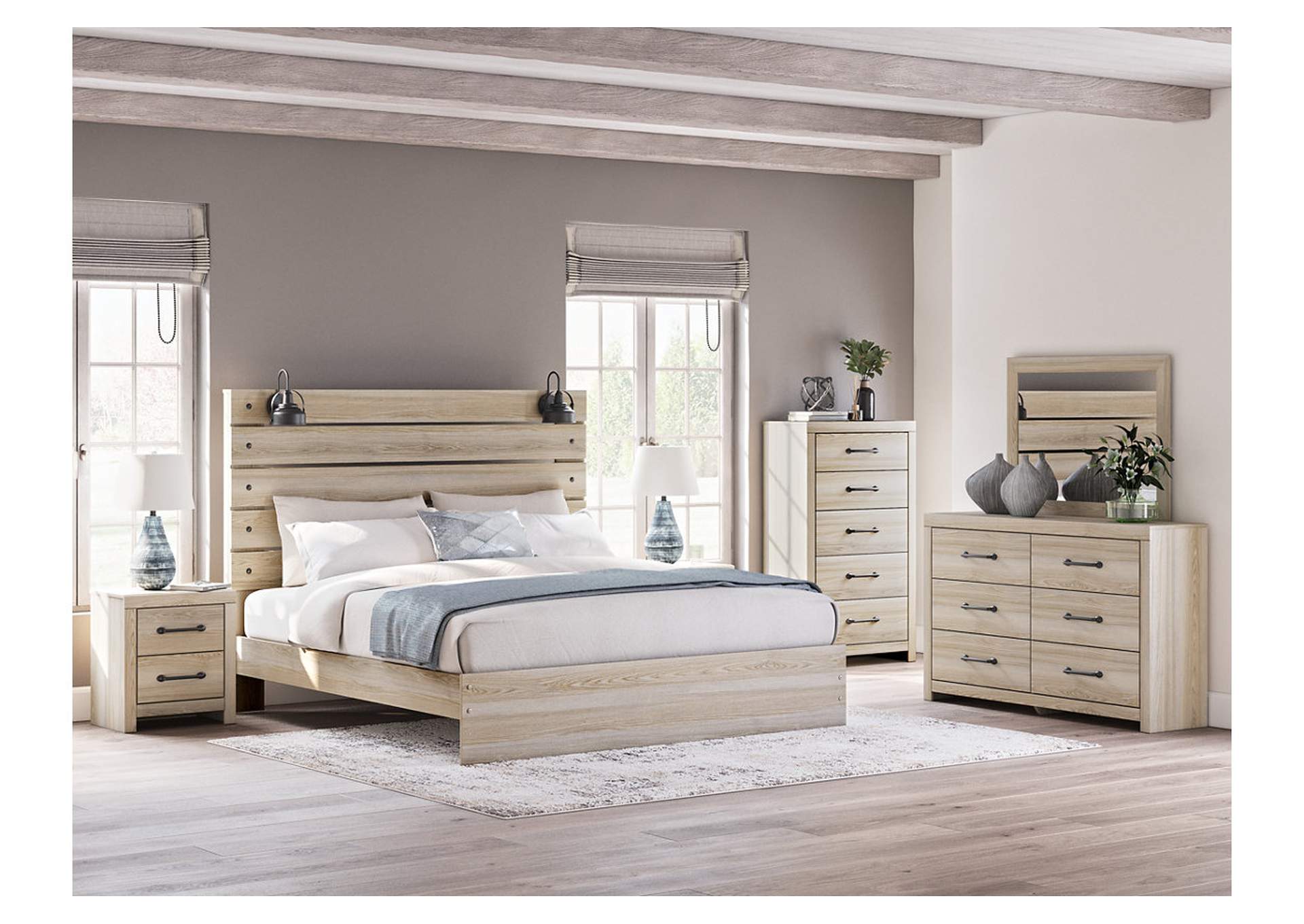 Senbry King Panel Bed with 2 Nightstands