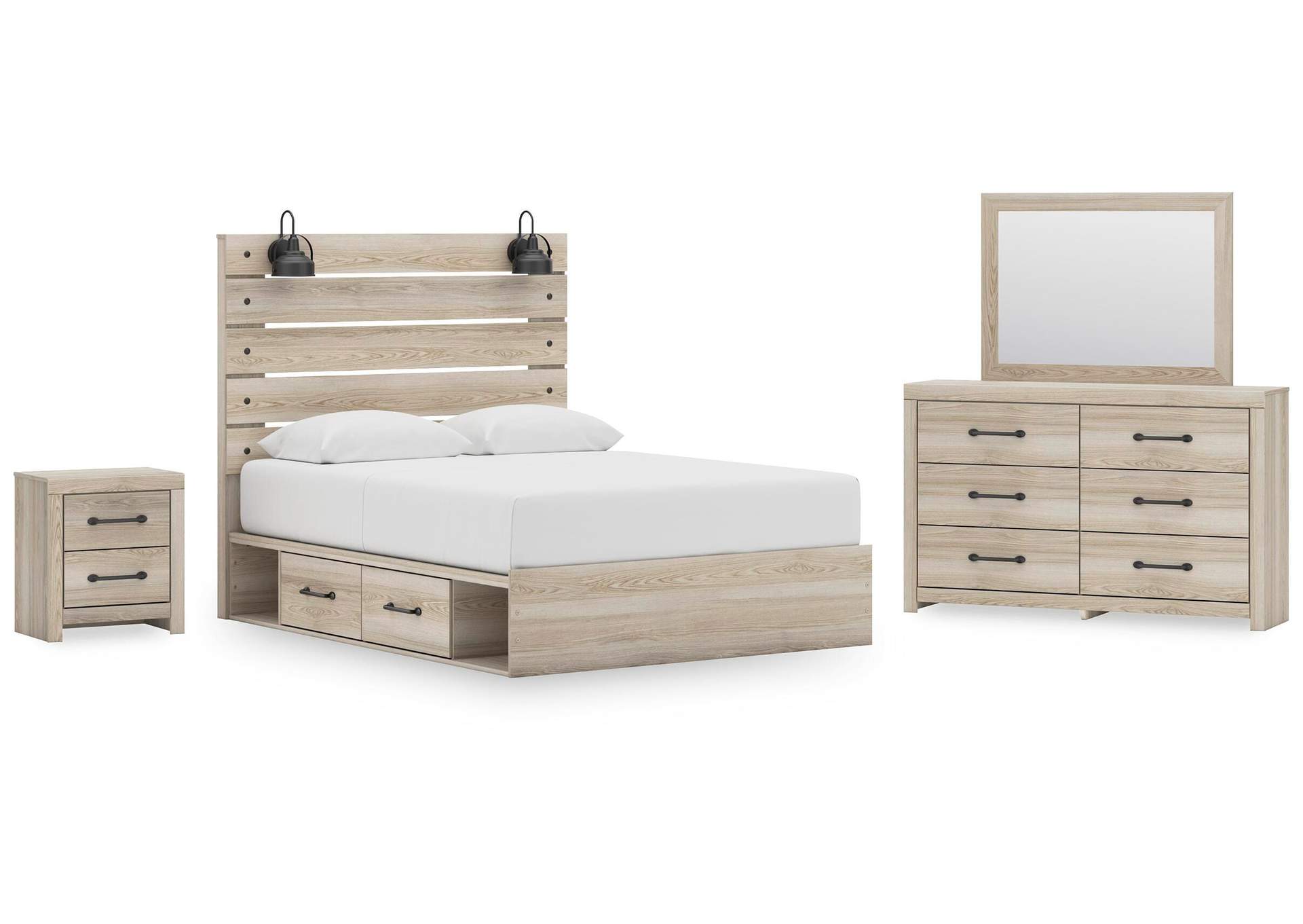 Senbry Queen Panel Bed with Mirrored Dresser and Nightstand image 1