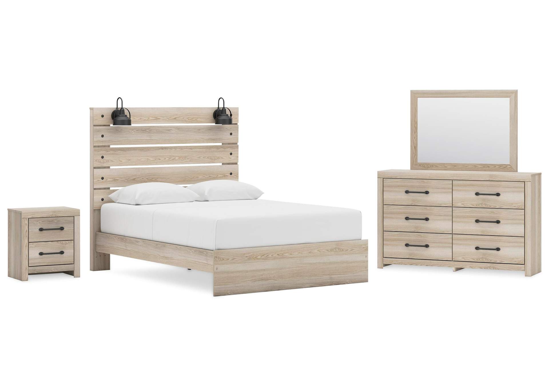 Senbry Queen Panel Bed with Mirrored Dresser and Nightstand image 1