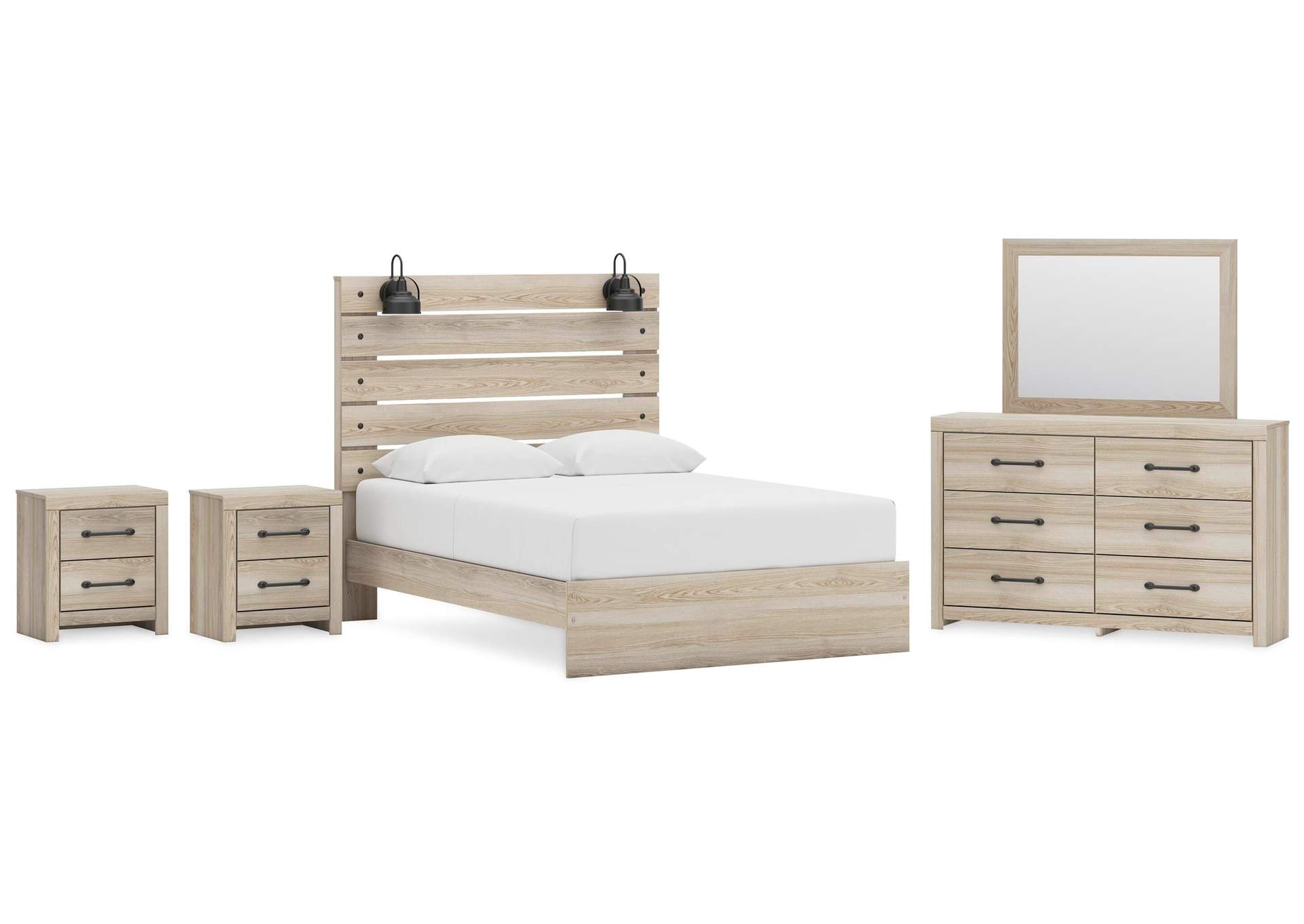 Senbry Queen Panel Bed with Mirrored Dresser and 2 Nightstands image 1