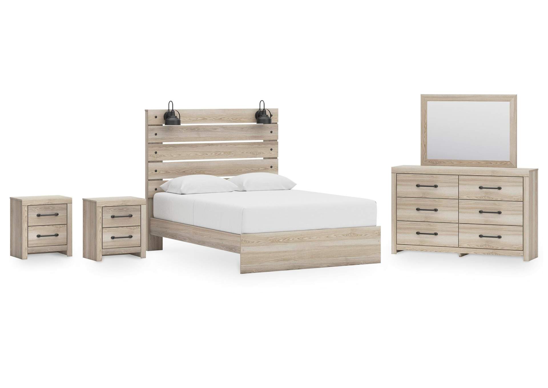Senbry Queen Panel Bed with Mirrored Dresser and 2 Nightstands image 1