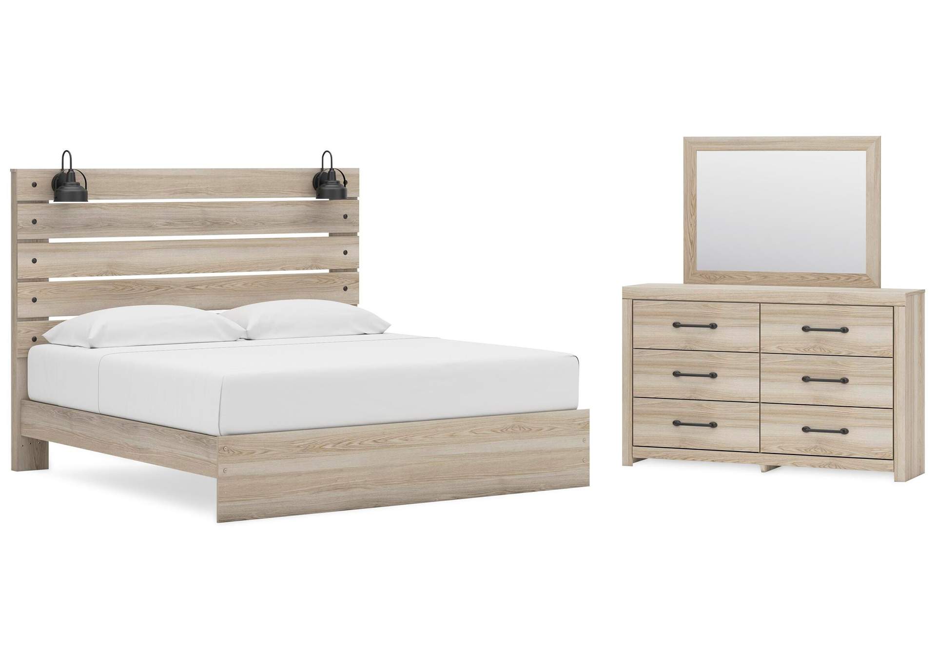 Senbry King Panel Bed with Mirrored Dresser image 1