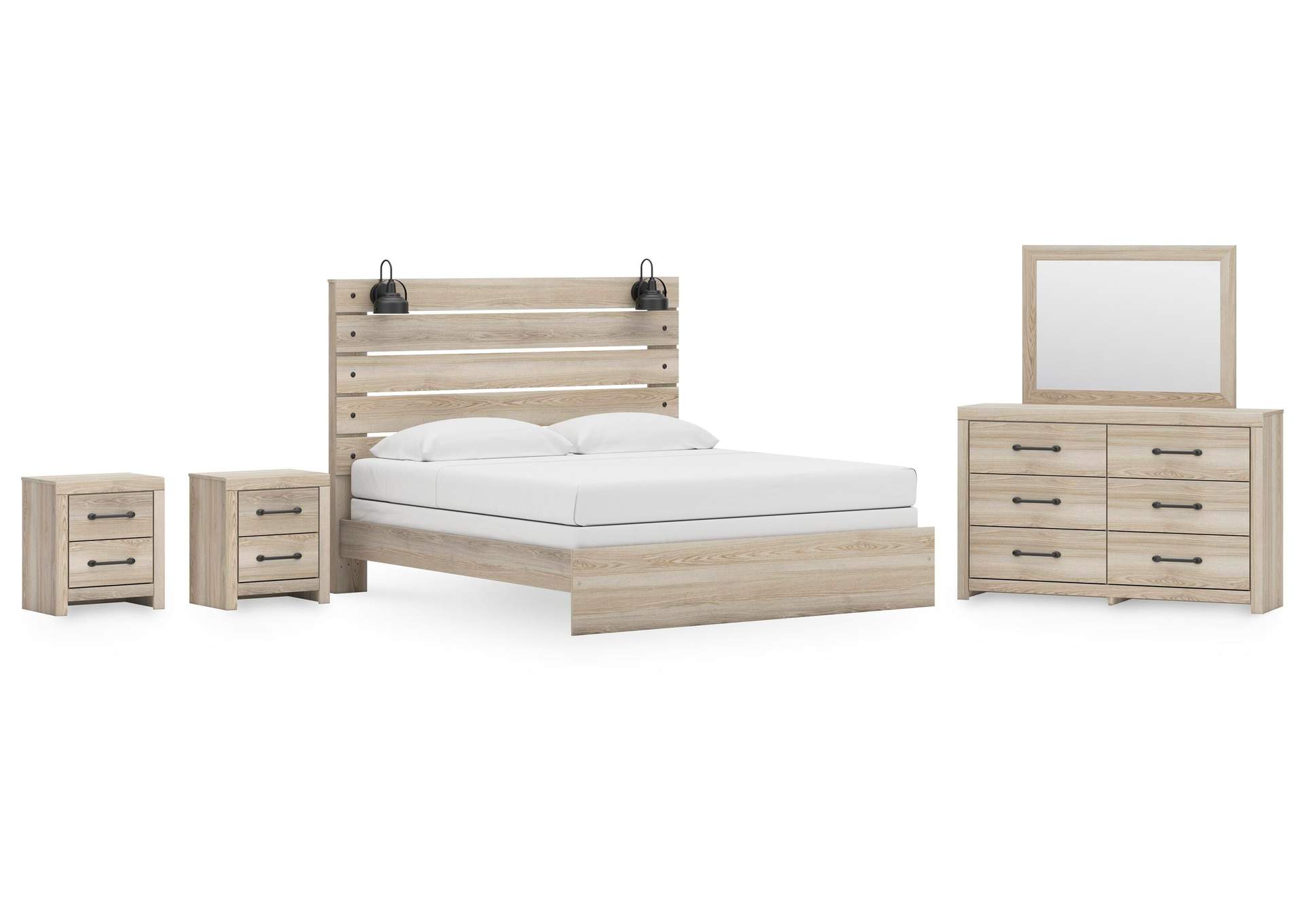 Senbry King Panel Bed with Mirrored Dresser and 2 Nightstands image 1