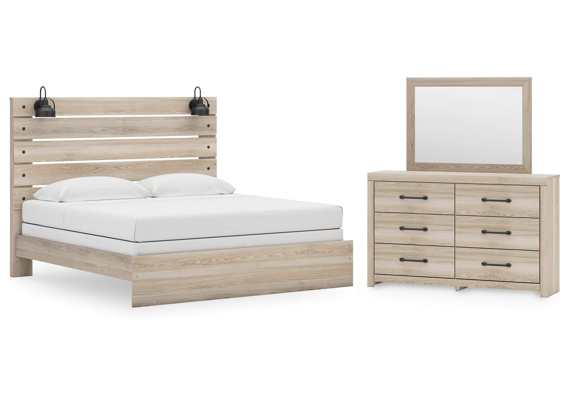 Senbry King Panel Bed with Mirrored Dresser image 1