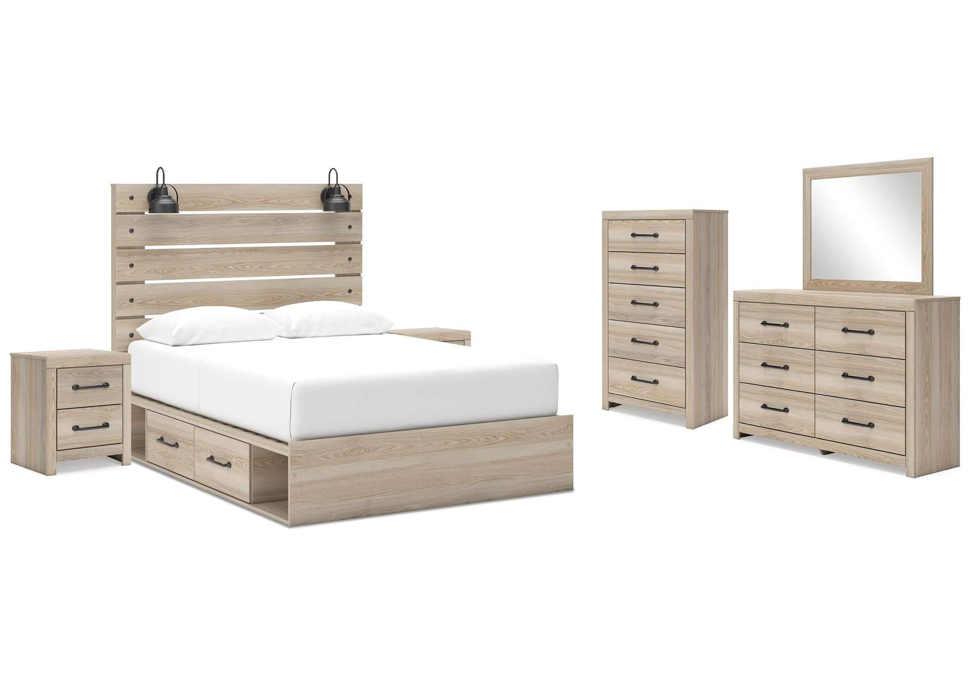 Senbry Queen Panel Bed with Mirrored Dresser, Chest and 2 Nightstands image 1