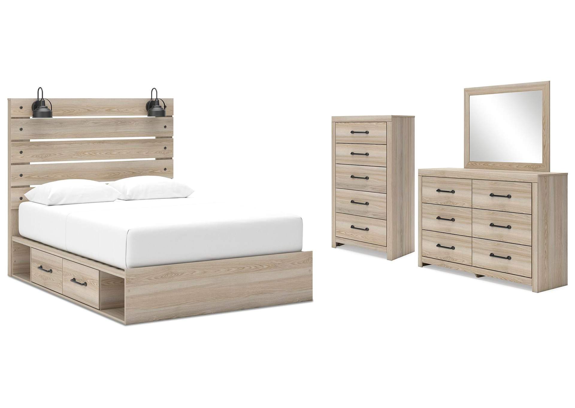 Senbry Queen Panel Bed with Mirrored Dresser and Chest image 1