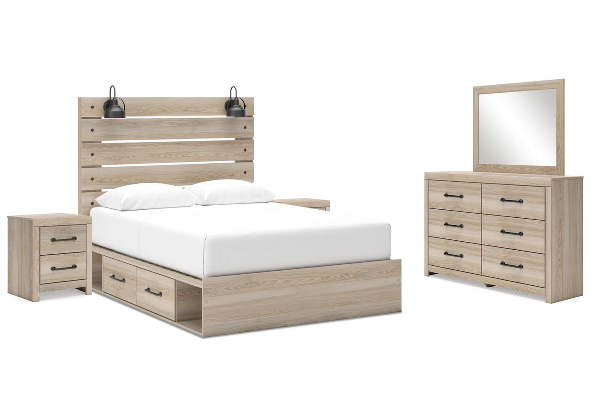 Senbry Queen Panel Bed with Mirrored Dresser and 2 Nightstands image 1