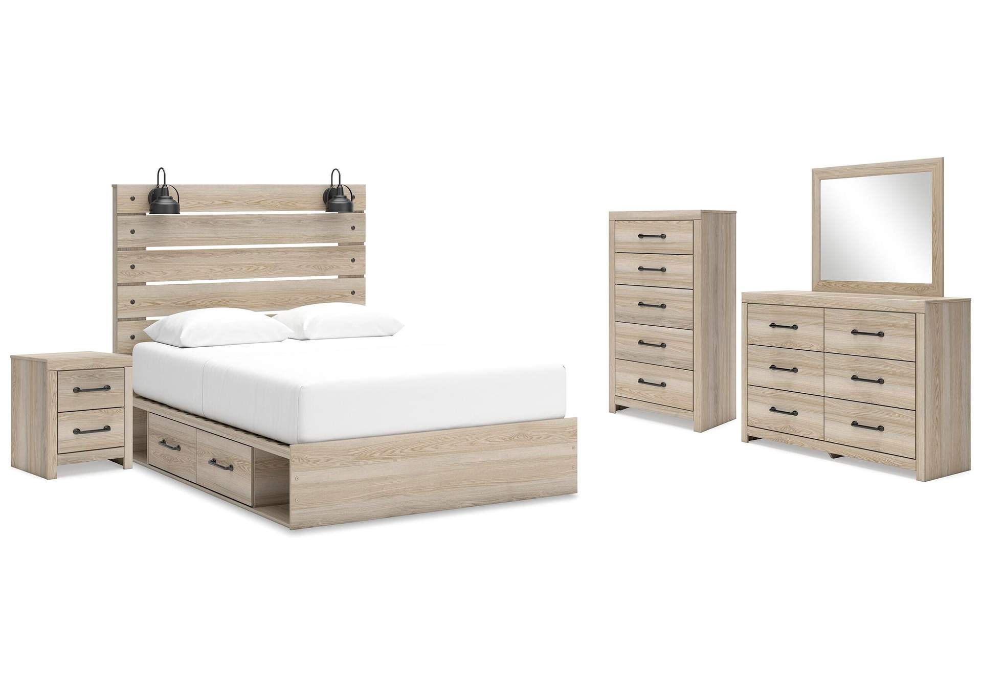 Senbry Queen Panel Bed with Storage, Dresser, Mirror, Chest and Nightstand image 1