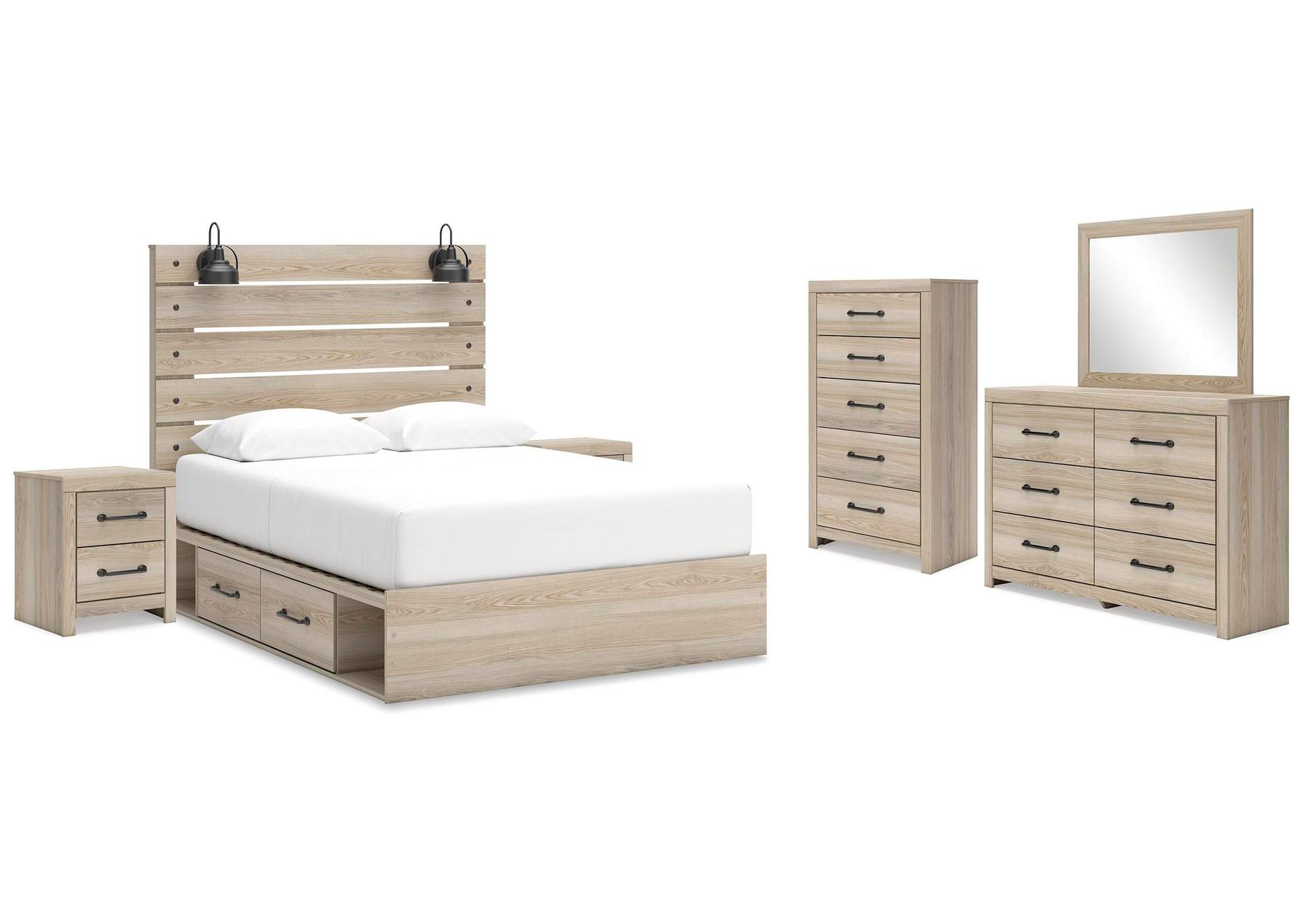 Senbry Queen Panel Bed with Mirrored Dresser, Chest and 2 Nightstands image 1