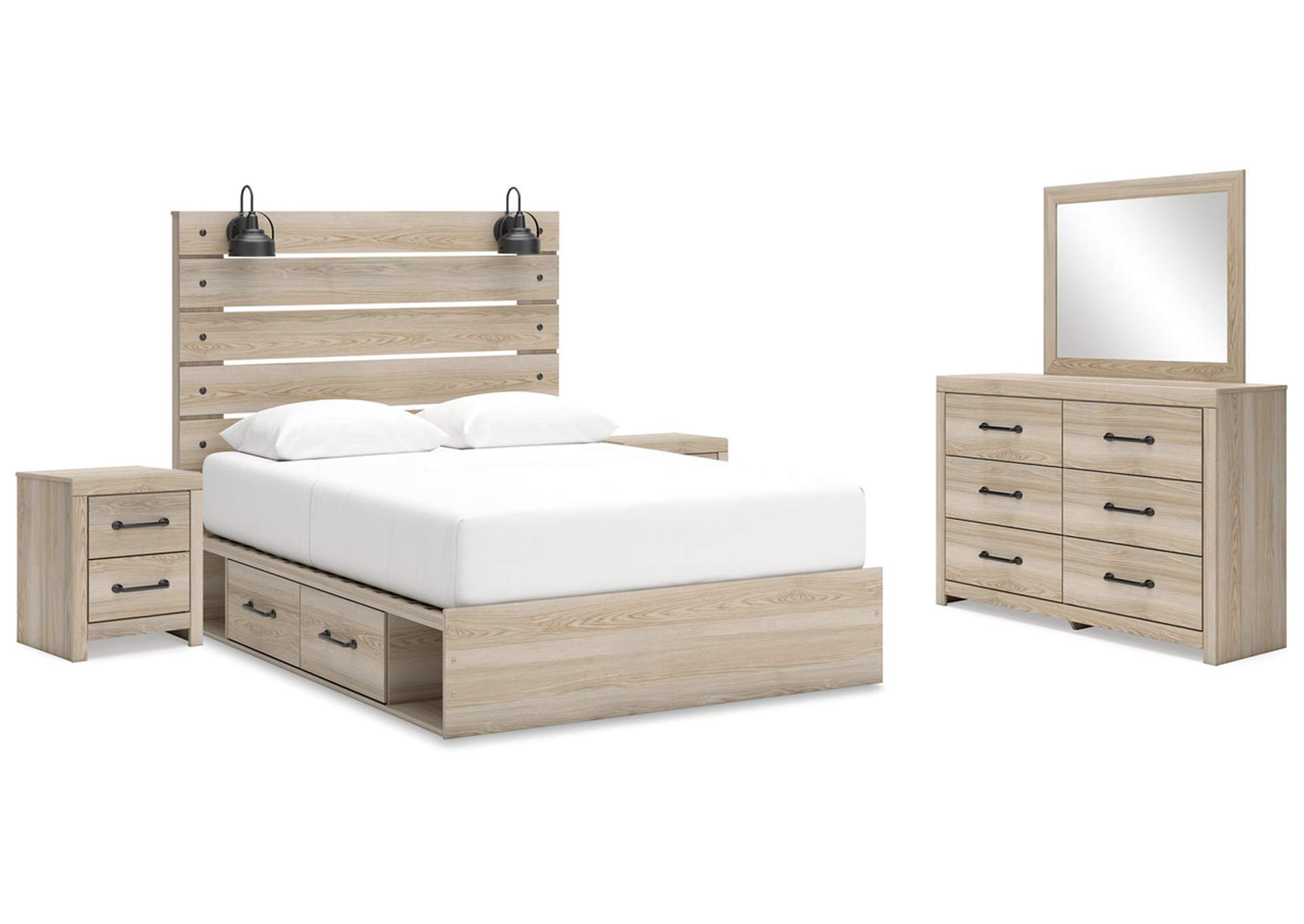 Senbry Queen Panel Bed with Mirrored Dresser and 2 Nightstands image 1