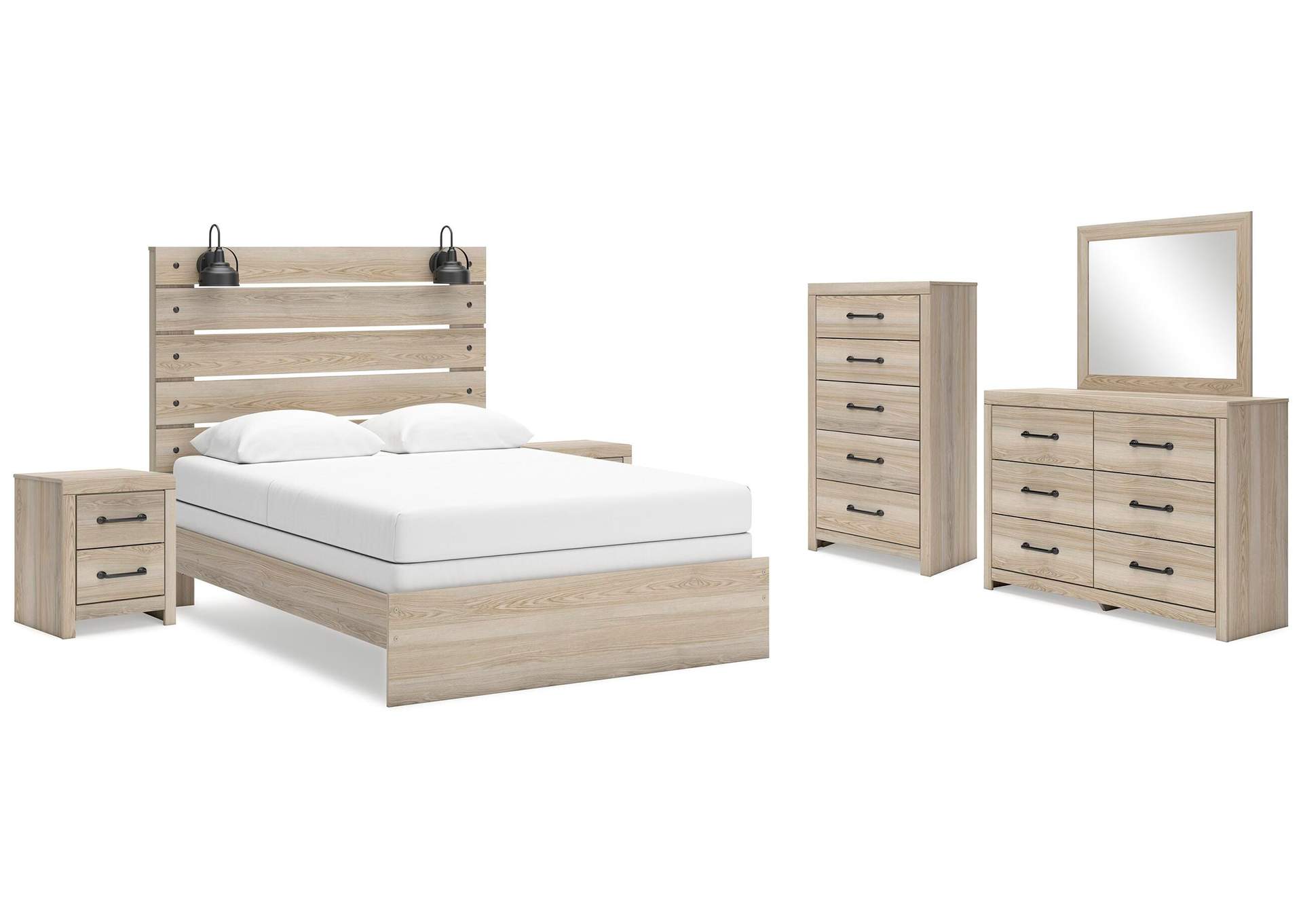Senbry Queen Panel Bed with Mirrored Dresser, Chest and 2 Nightstands image 1