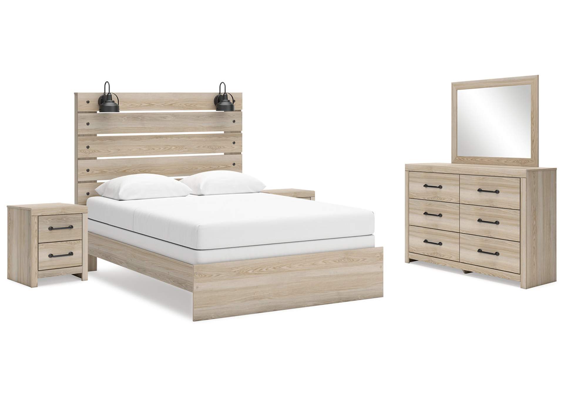 Senbry Queen Panel Bed with Mirrored Dresser and 2 Nightstands image 1