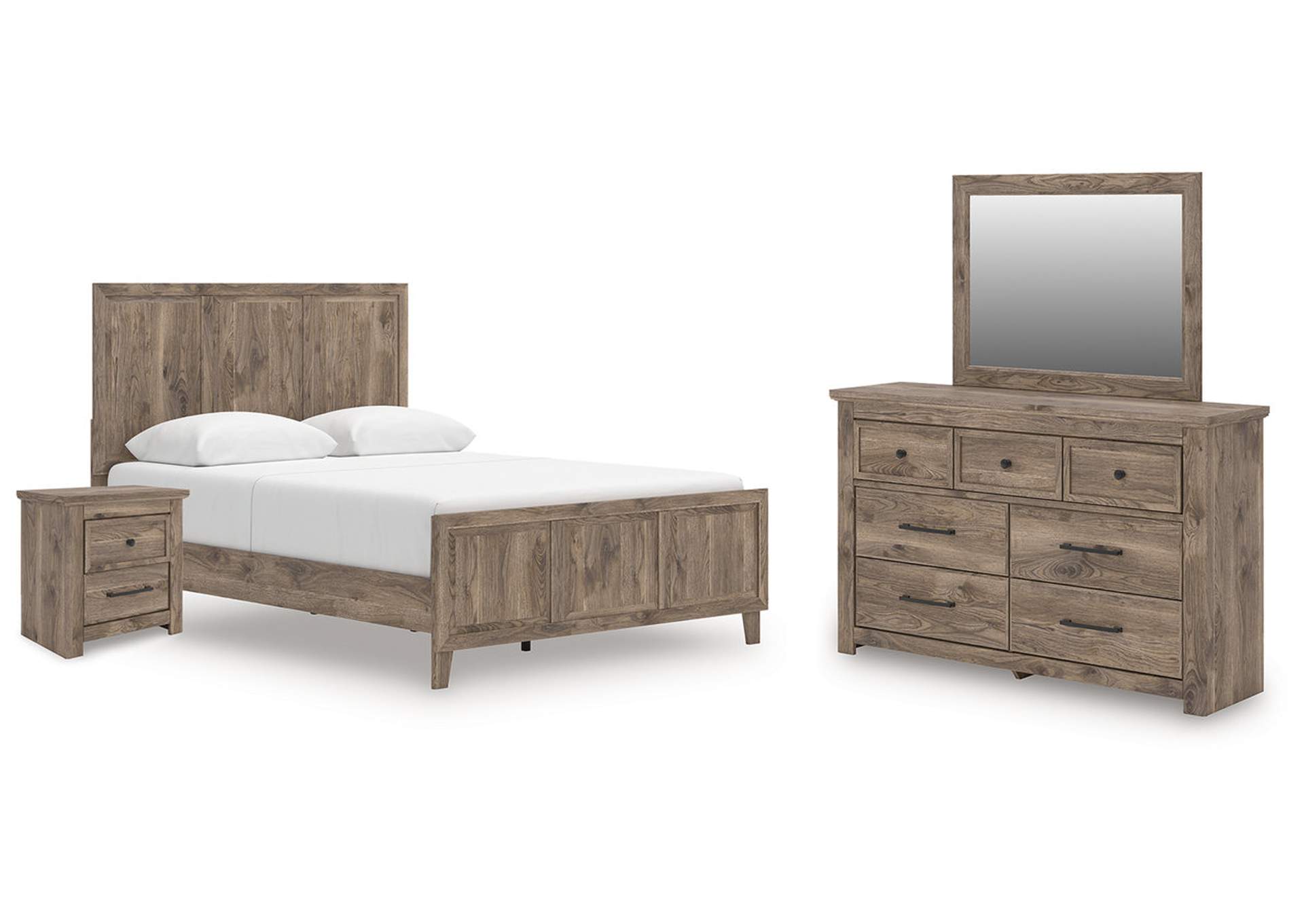 Keithland Queen Panel Bed with Mirrored Dresser and Nightstand image 1