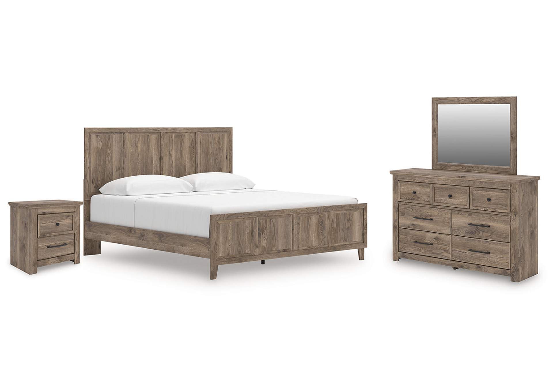 Keithland King Panel Bed with Mirrored Dresser and Nightstand image 1