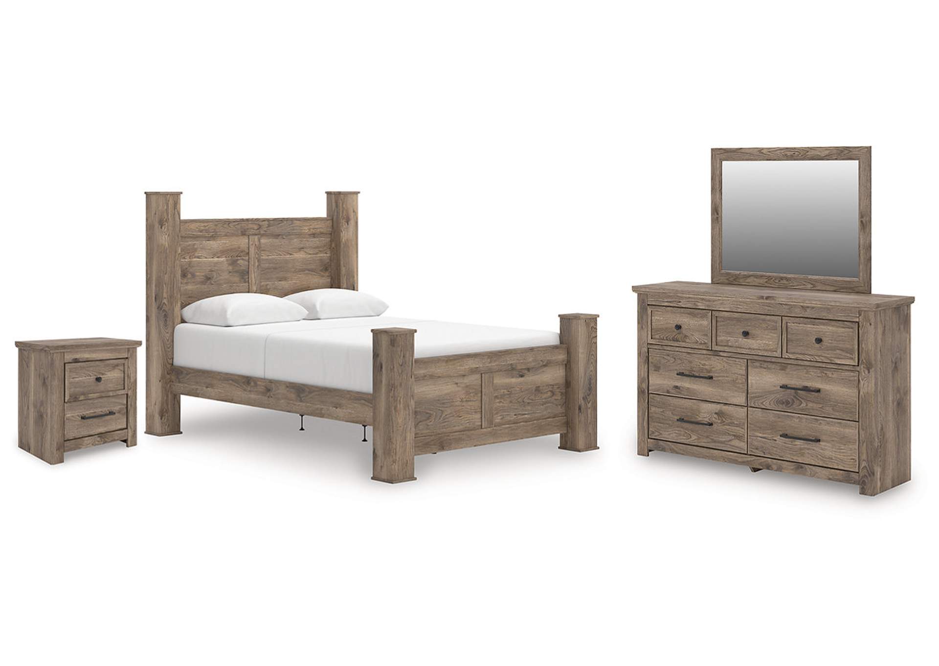 Keithland Queen Poster Bed with Mirrored Dresser and Nightstand image 1
