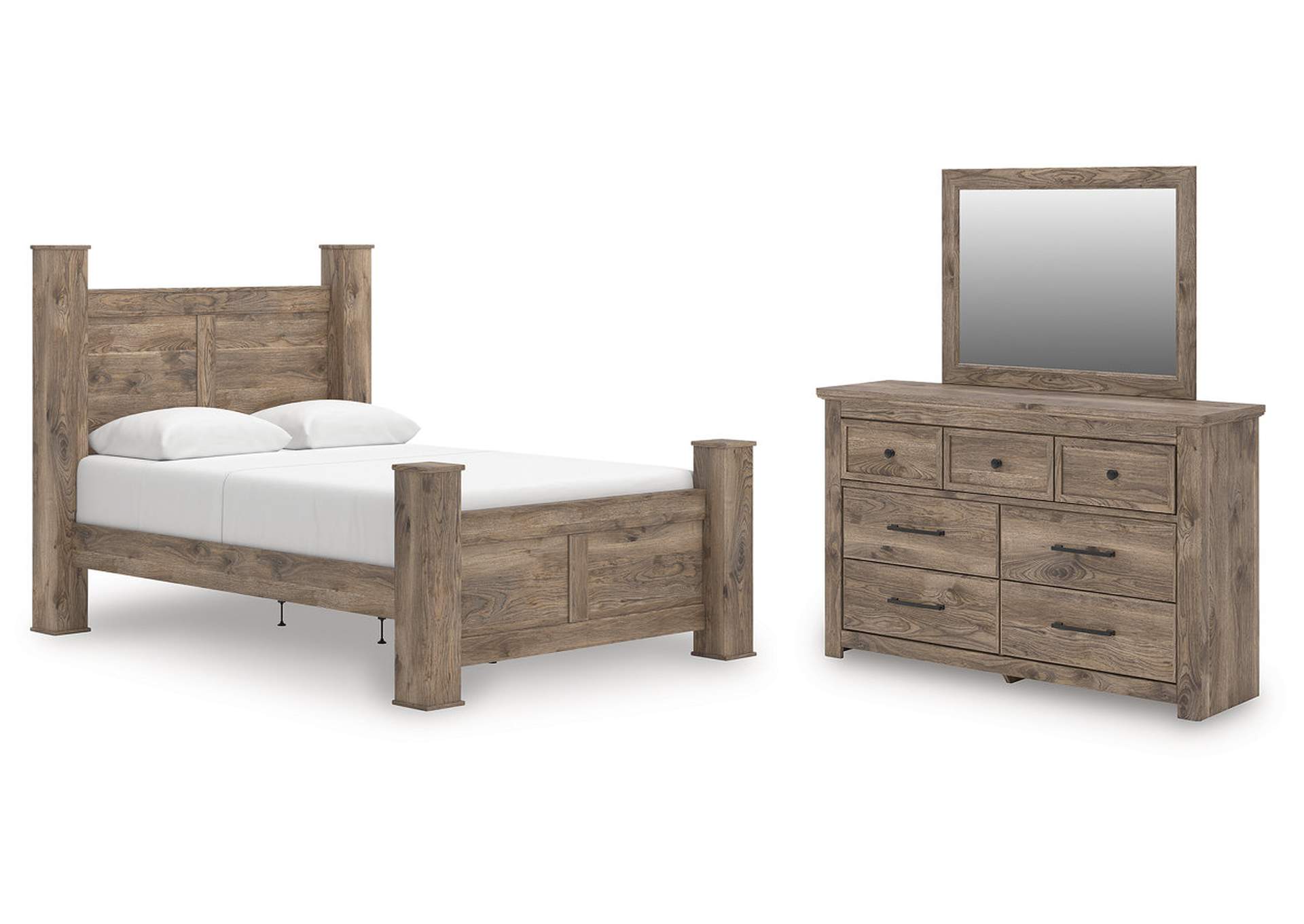 Keithland Queen Poster Bed with Mirrored Dresser image 1