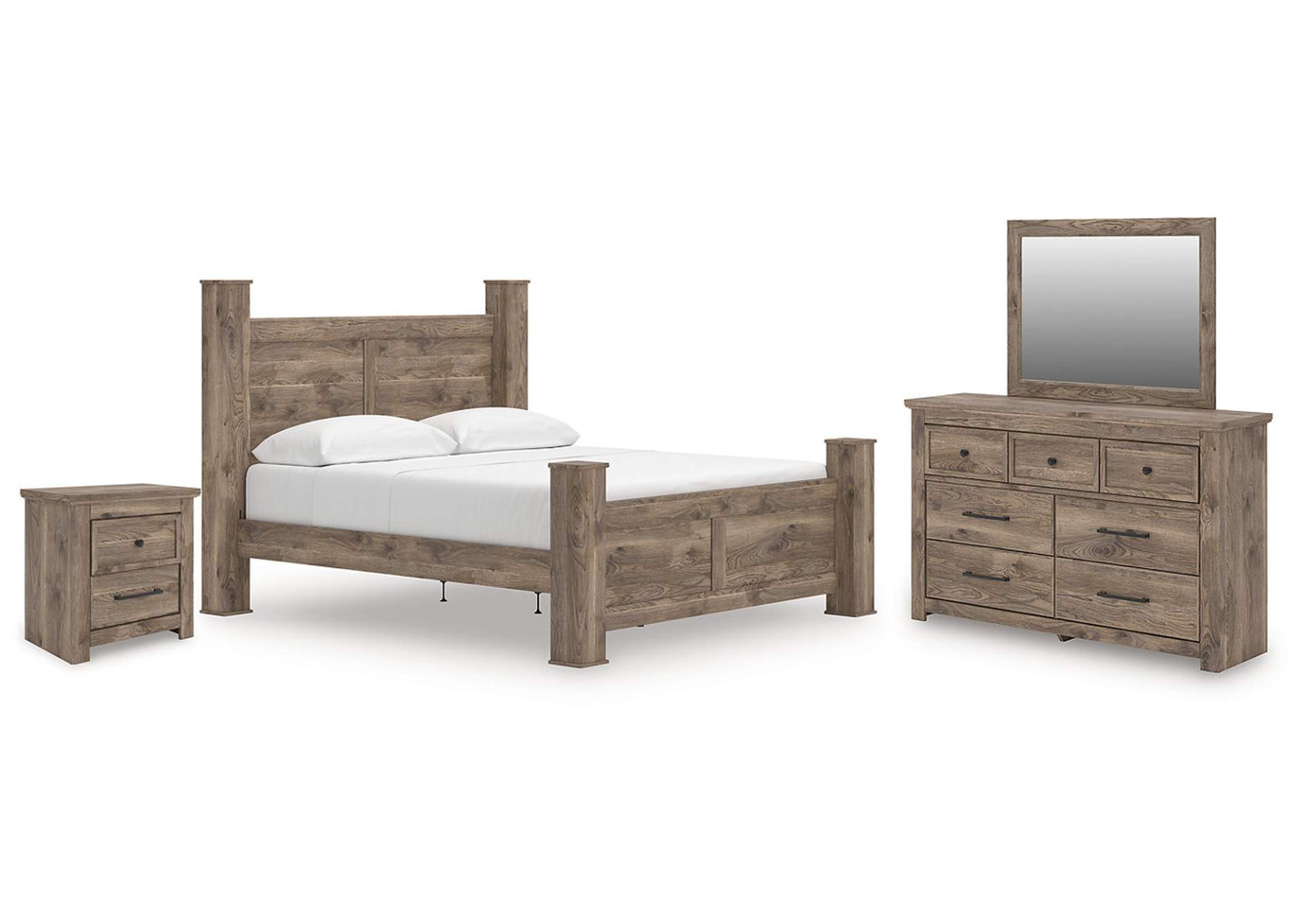 Keithland California King Poster Bed with Mirrored Dresser and Nightstand image 1