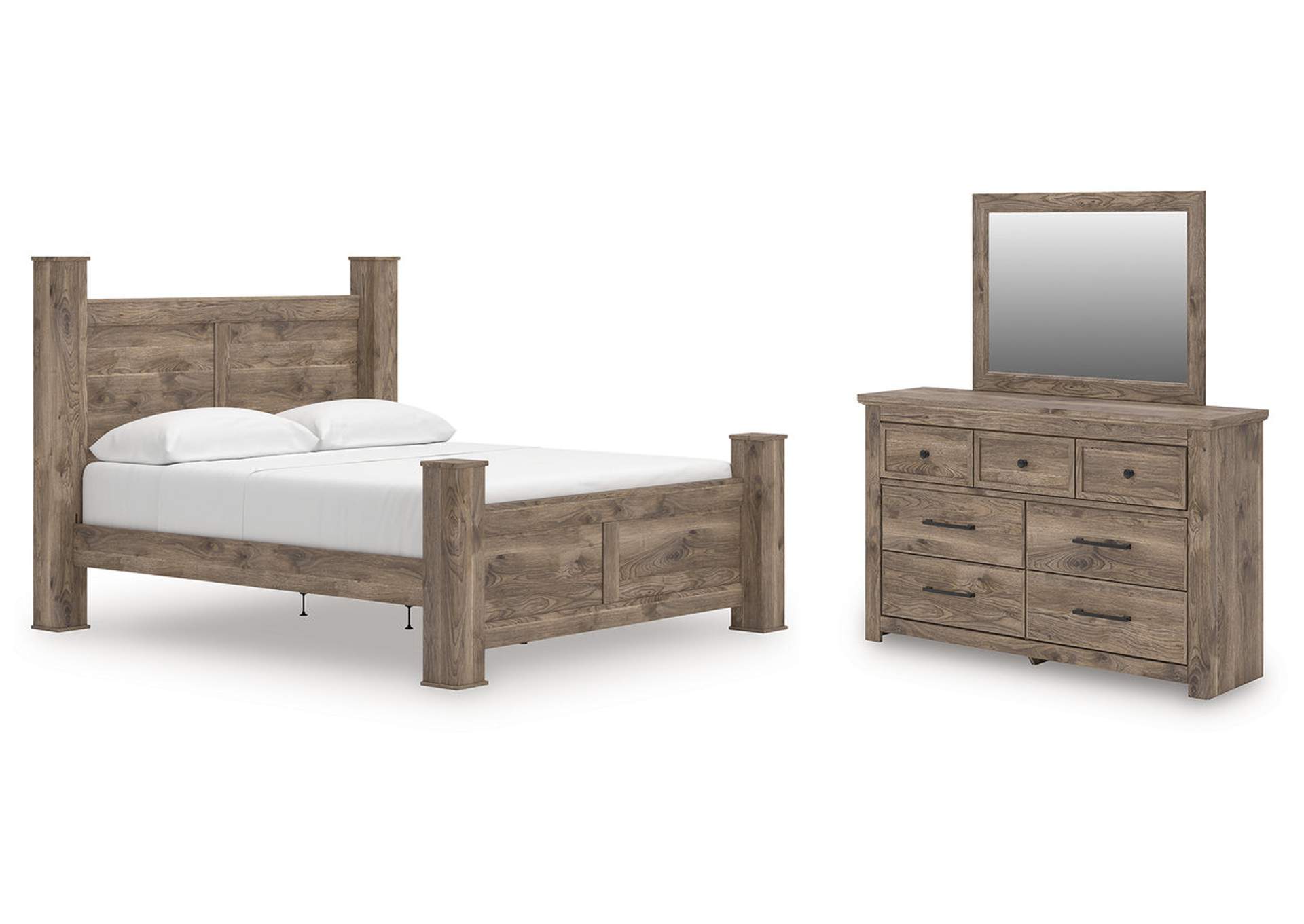 Keithland California King Poster Bed with Mirrored Dresser image 1