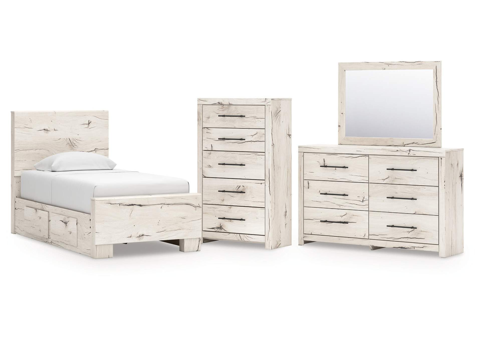 Lawroy Twin Panel Bed with Storage with Mirrored Dresser and Chest image 1