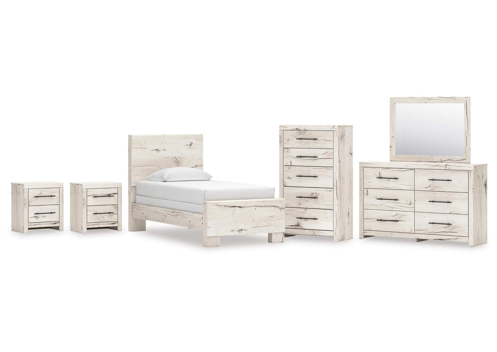 Lawroy Twin Panel Bed, Dresser, Mirror, Chest and 2 Nightstands image 1