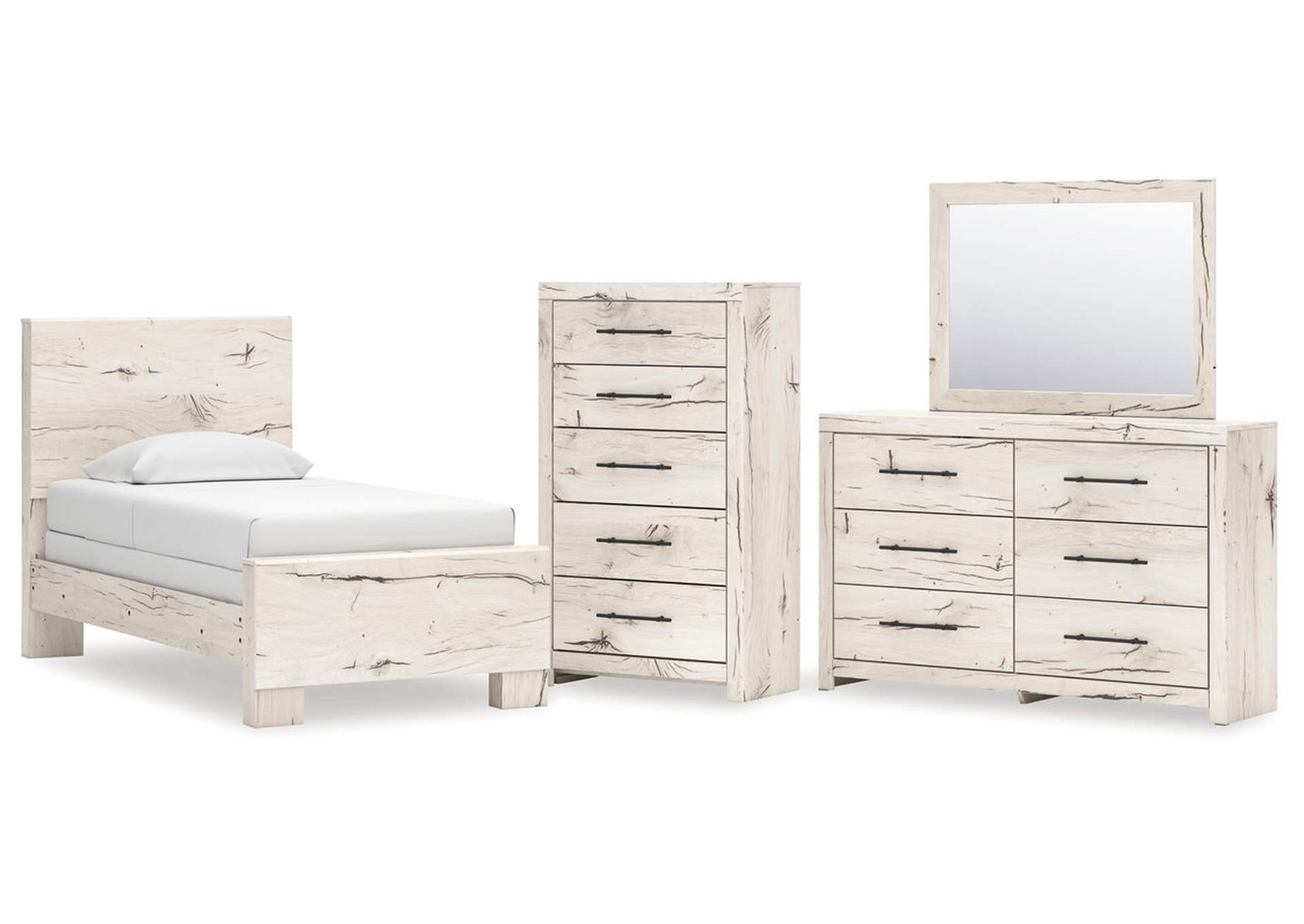 Lawroy Twin Panel Bed with Storage with Mirrored Dresser and Chest image 1