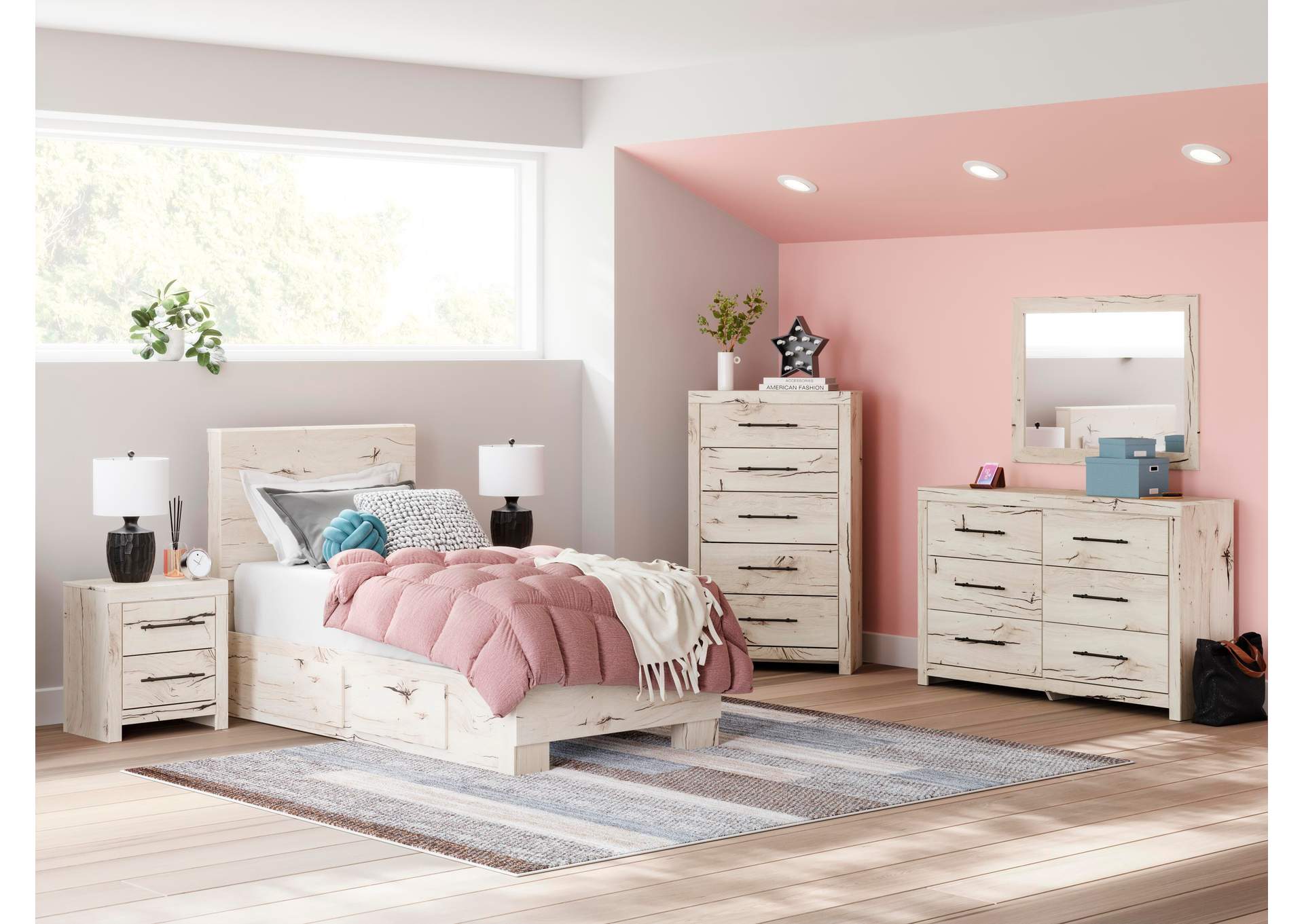 Lawroy Twin Panel Bed with Storage, Dresser and Mirror image 11