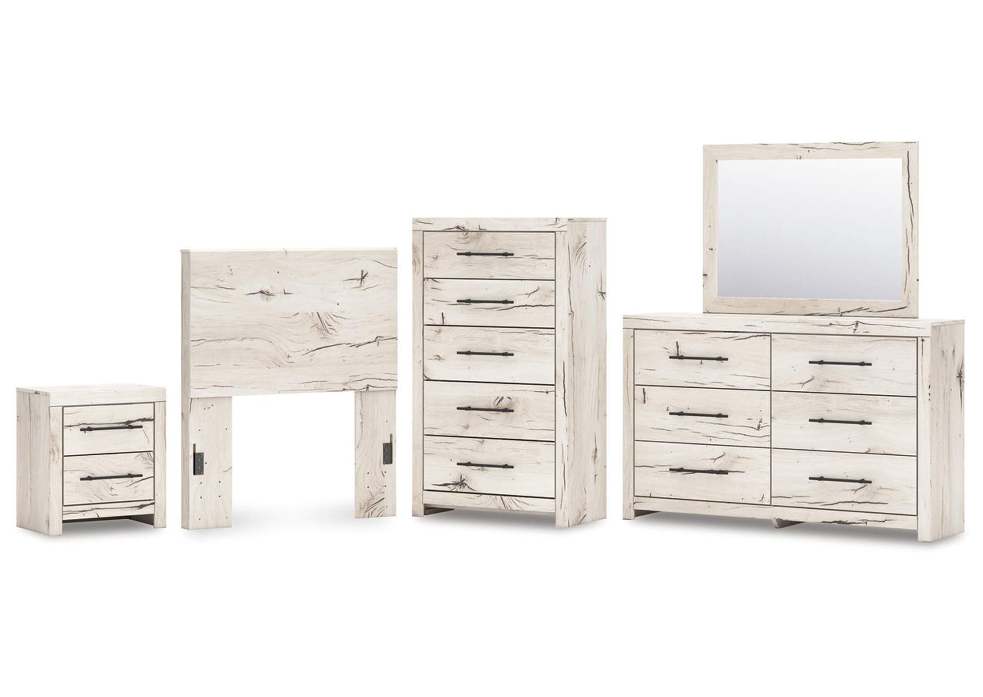 Lawroy Twin Panel Headboard with Mirrored Dresser, Chest and Nightstand image 1