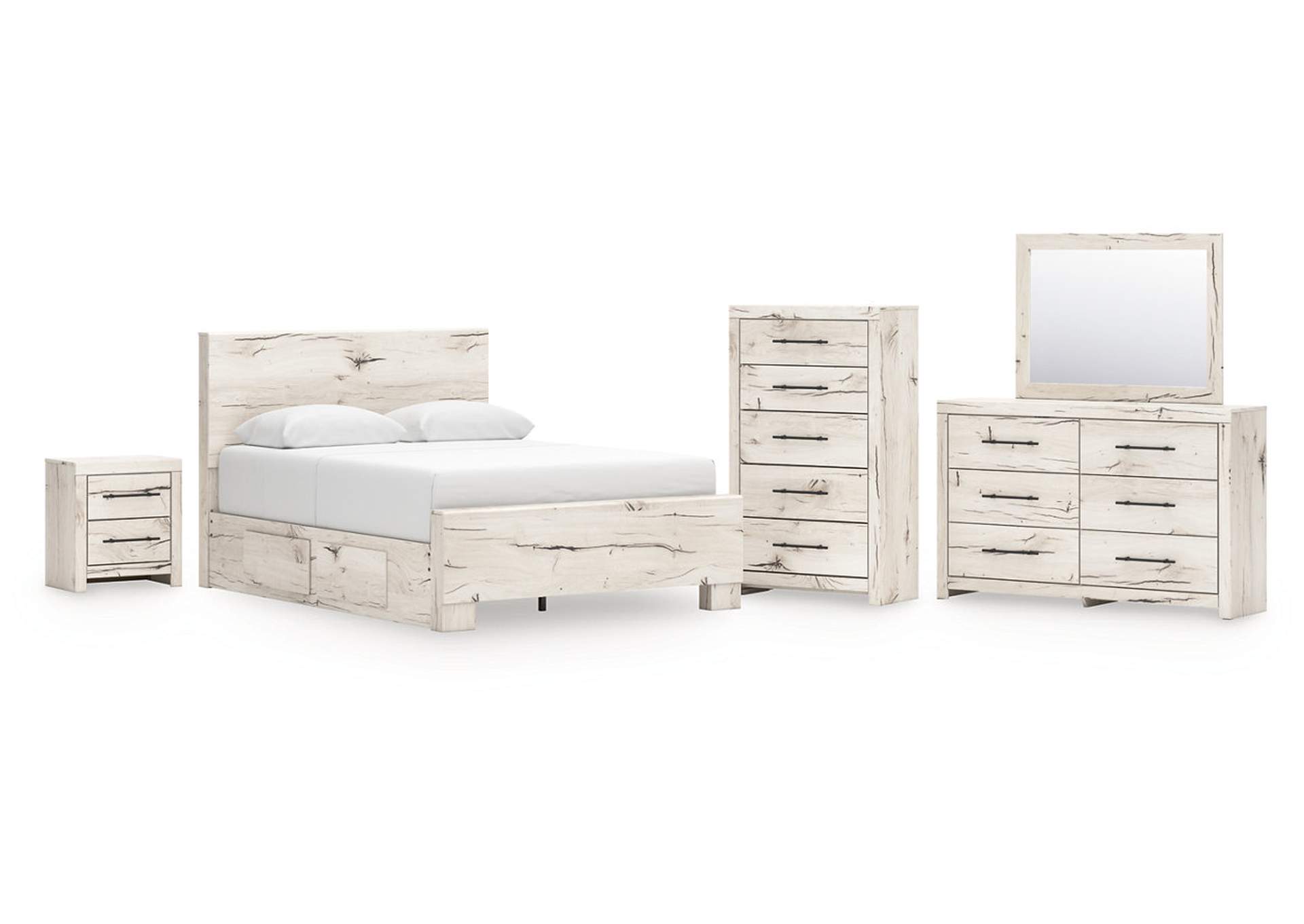 Lawroy Queen Panel Bed with Mirrored Dresser, Chest and Nightstand image 1