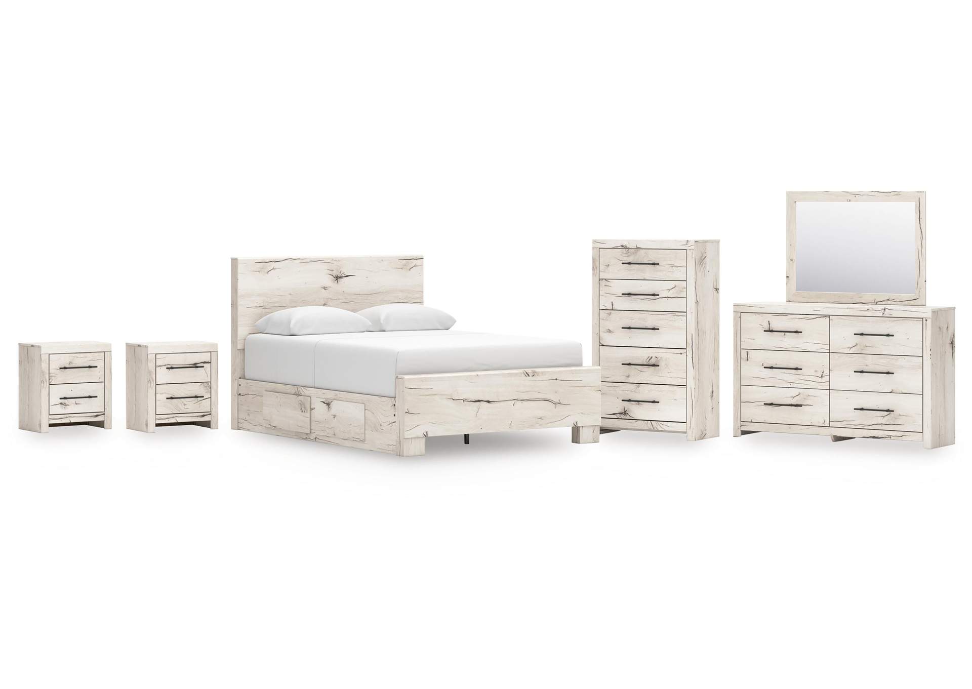 Lawroy Queen Panel Bed with Storage, Dresser, Mirror, Chest and 2 Nightstands image 1