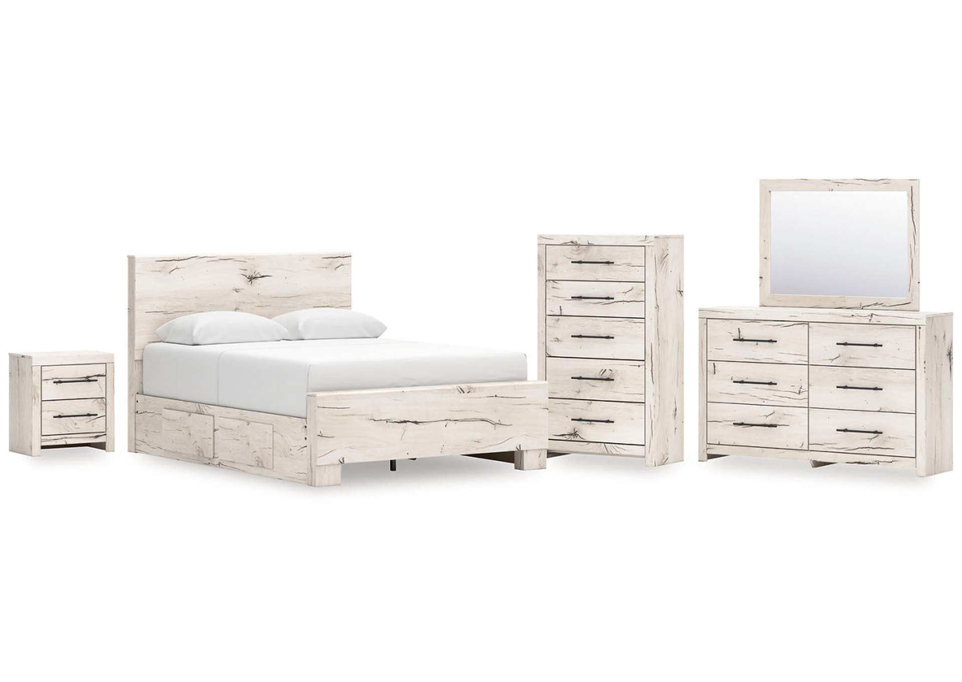 Lawroy Queen Panel Bed with Mirrored Dresser, Chest and Nightstand image 1