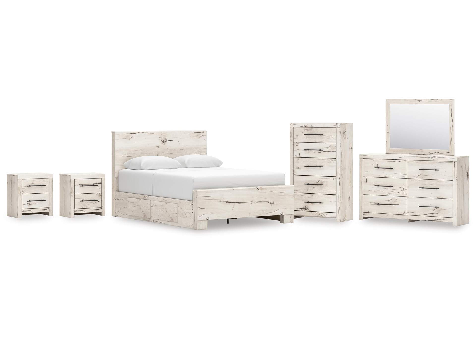 Lawroy Queen Panel Bed with Storage, Dresser, Mirror, Chest and 2 Nightstands image 1