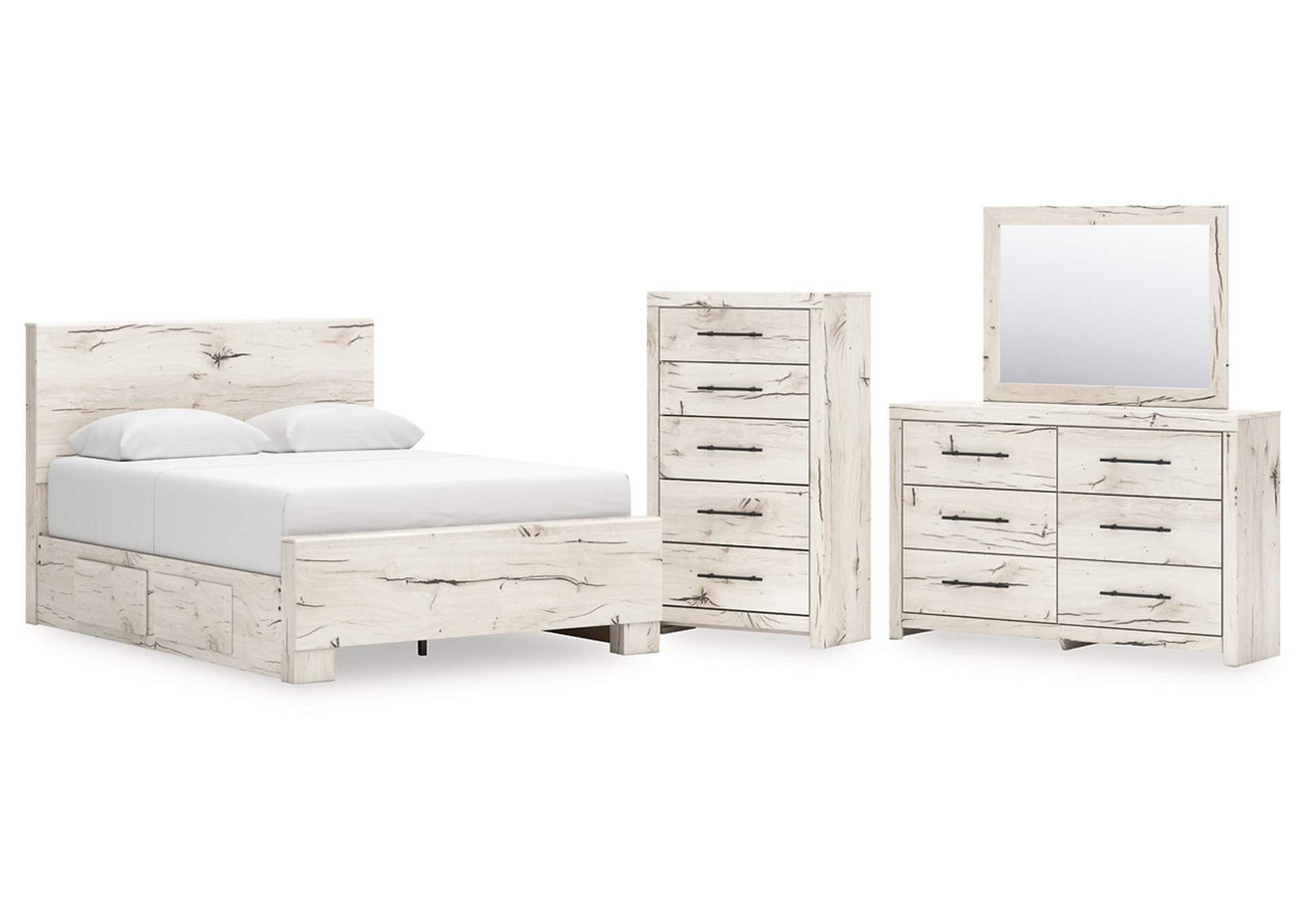Lawroy Queen Panel Bed with Mirrored Dresser and Chest image 1
