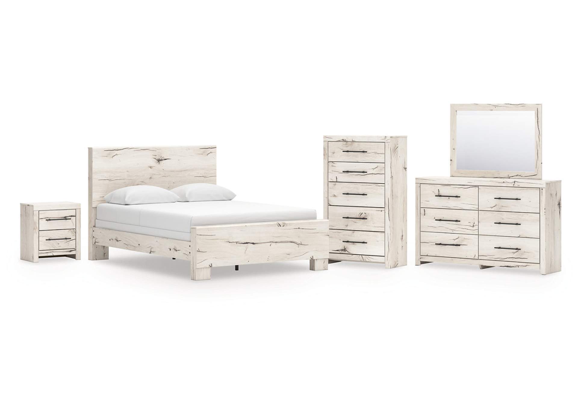 Lawroy Queen Panel Bed with Mirrored Dresser, Chest and Nightstand image 1