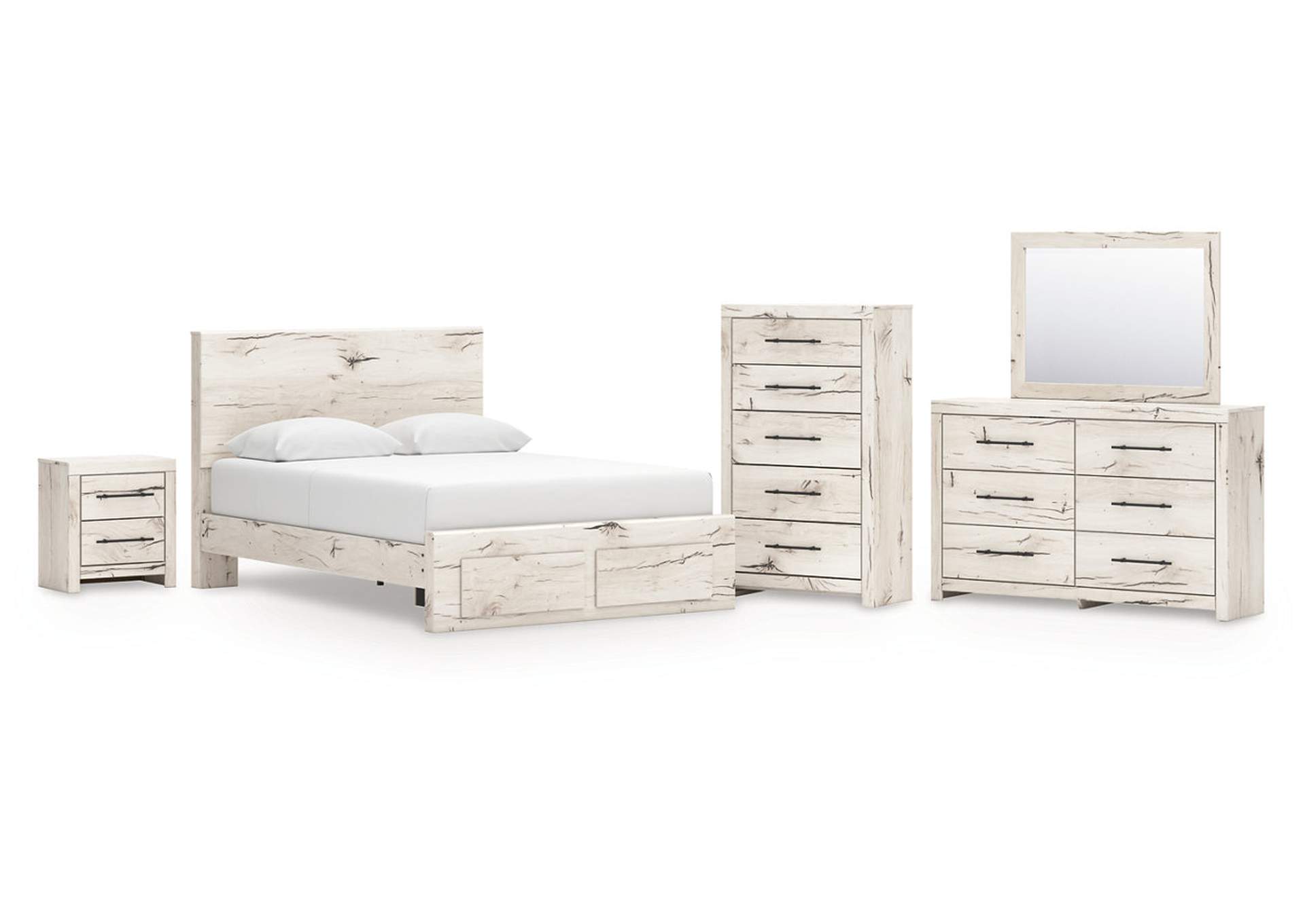 Lawroy Queen Panel Storage Bed with Mirrored Dresser, Chest and Nightstand image 1