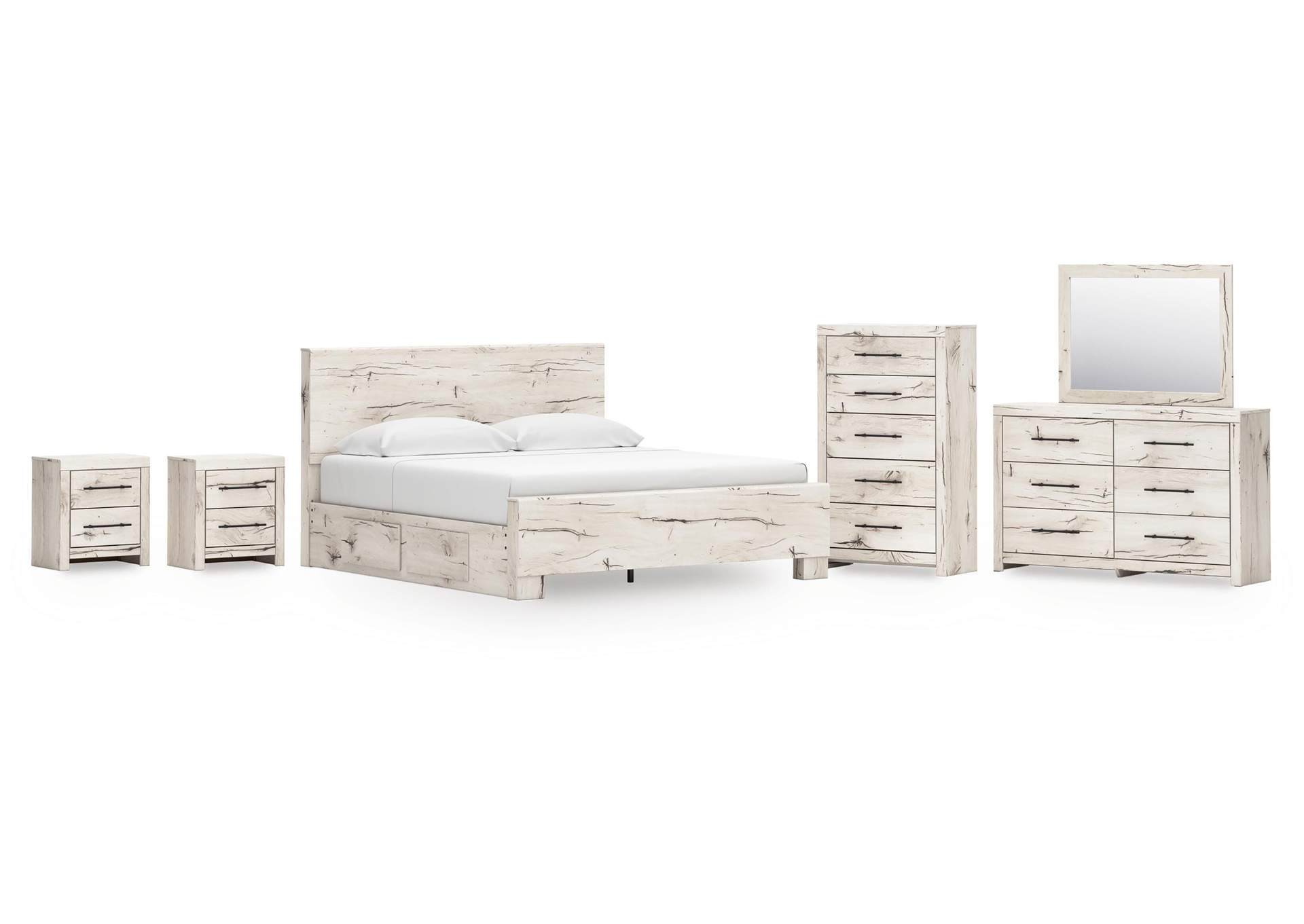 Lawroy King Panel Bed with Storage, Dresser, Mirror, Chest and 2 Nightstands image 1