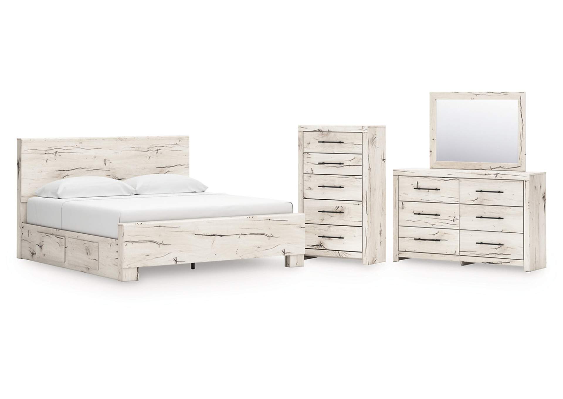 Lawroy King Panel Bed with Mirrored Dresser and Chest image 1