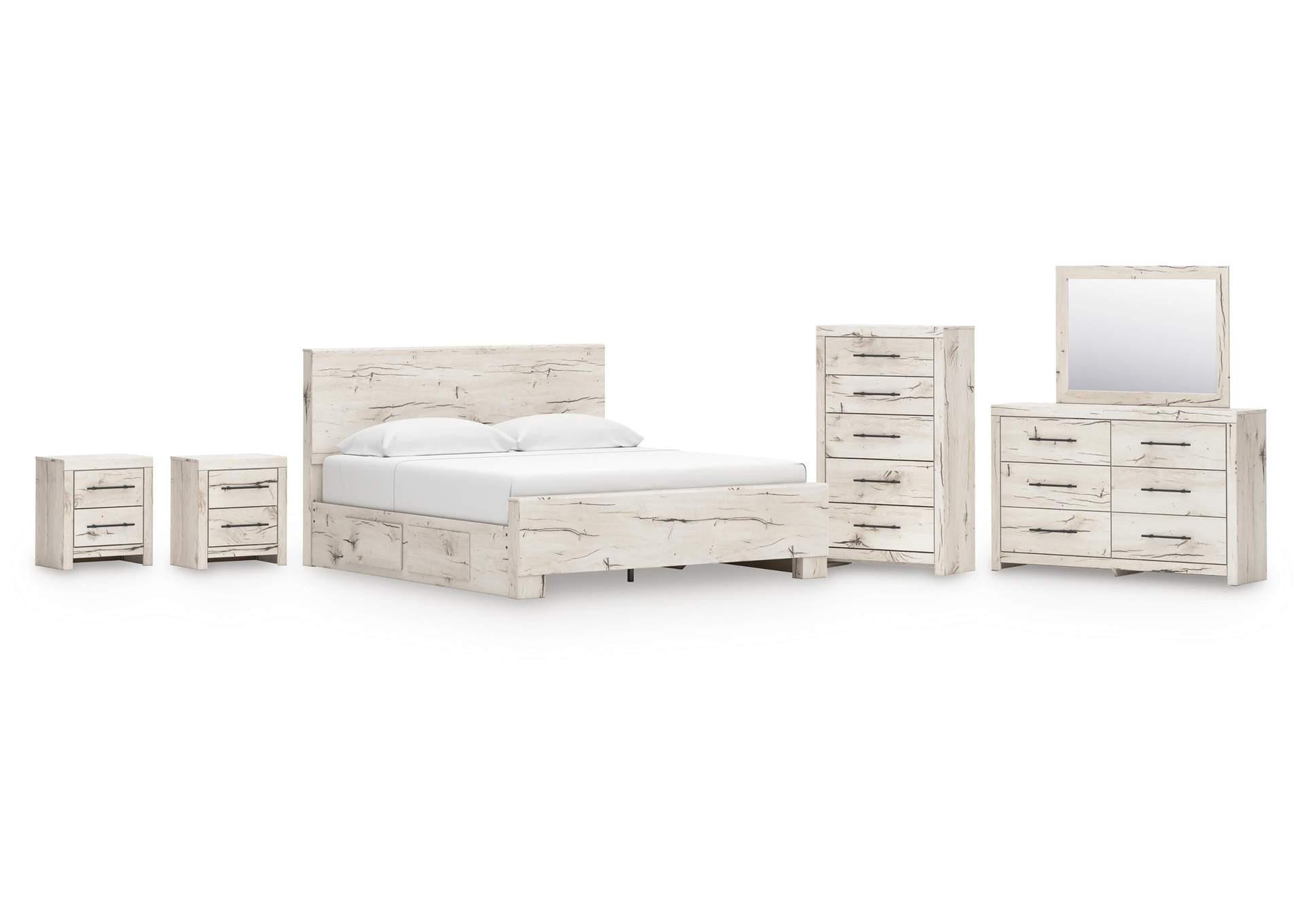 Lawroy King Panel Bed with Storage, Dresser, Mirror, Chest and 2 Nightstands image 1
