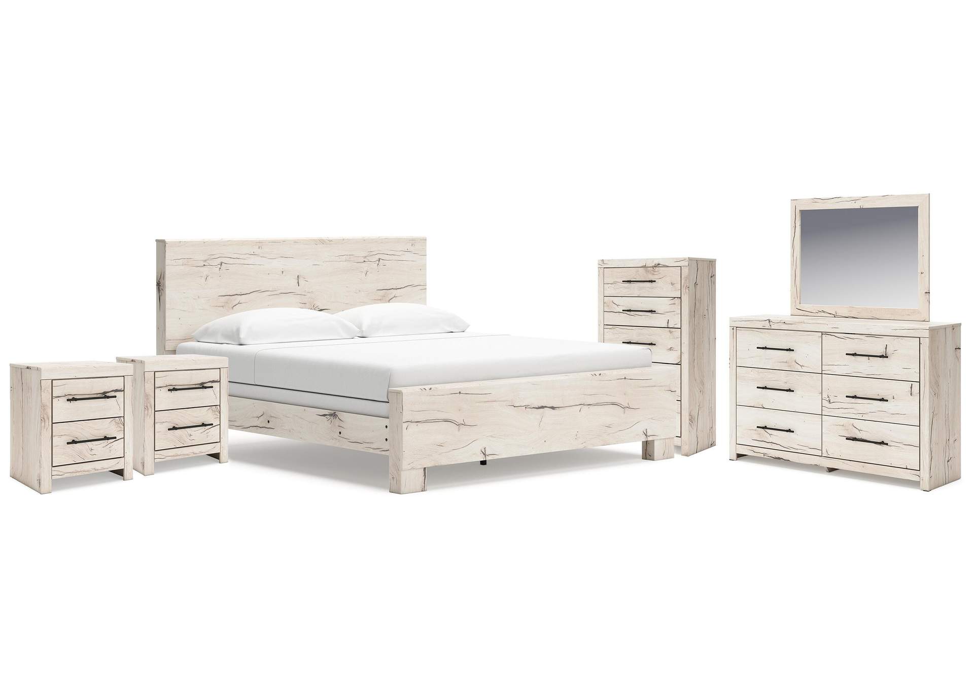 Lawroy King Panel Bed, Dresser, Mirror, Chest and Nightstand image 1
