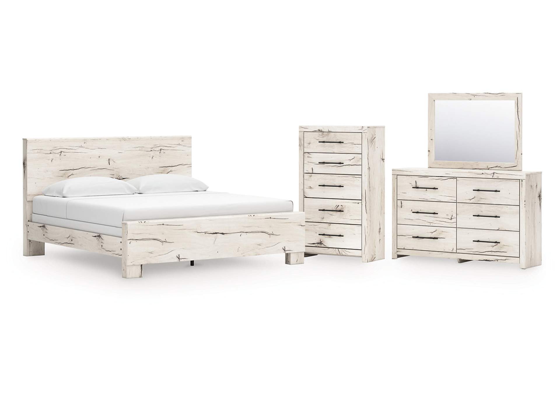 Lawroy King Panel Bed with Mirrored Dresser and Chest image 1