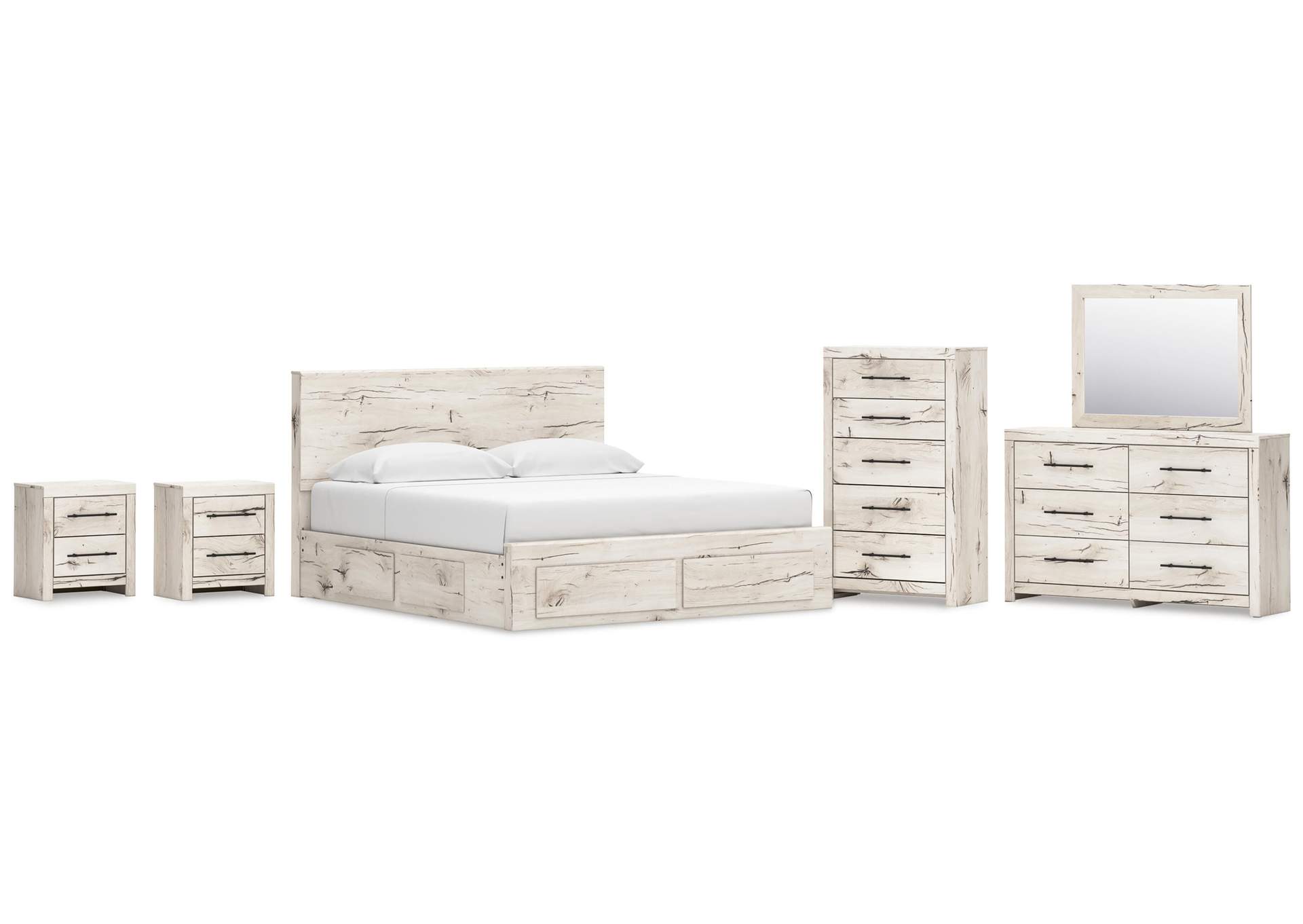 Lawroy King Panel Storage Bed, Dresser, Mirror, Chest and 2 Nightstands image 1