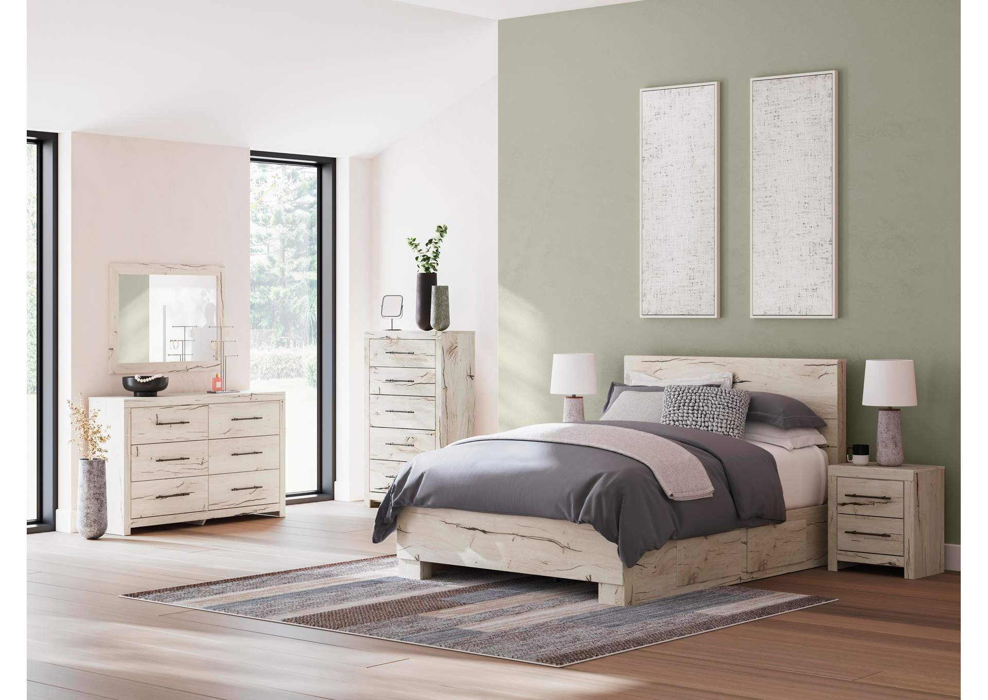 Lawroy Queen Panel Bed with Storage, Dresser and Mirror image 3