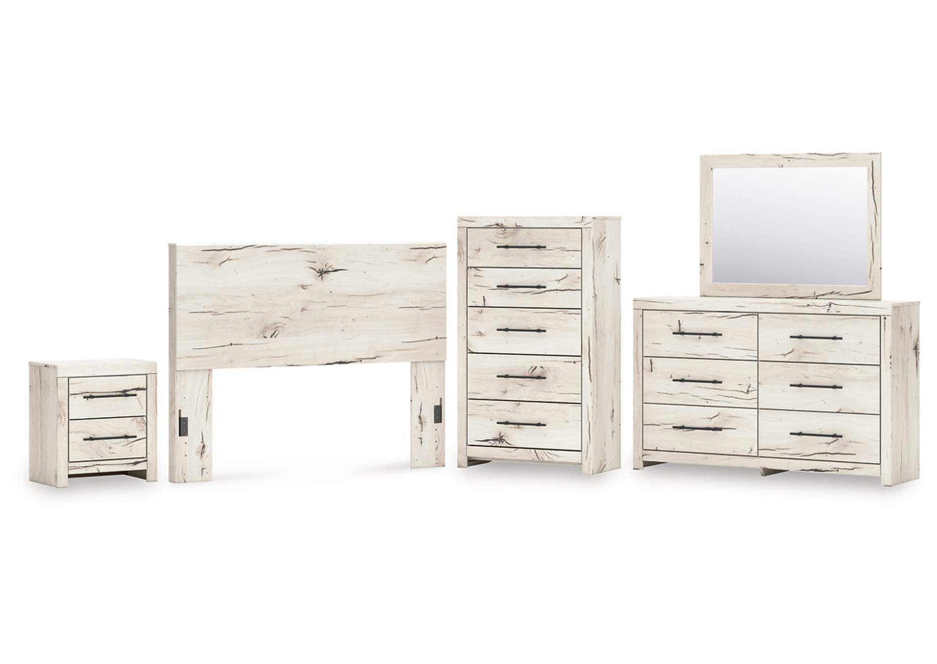 Lawroy Queen Panel Headboard with Mirrored Dresser, Chest and Nightstand image 1