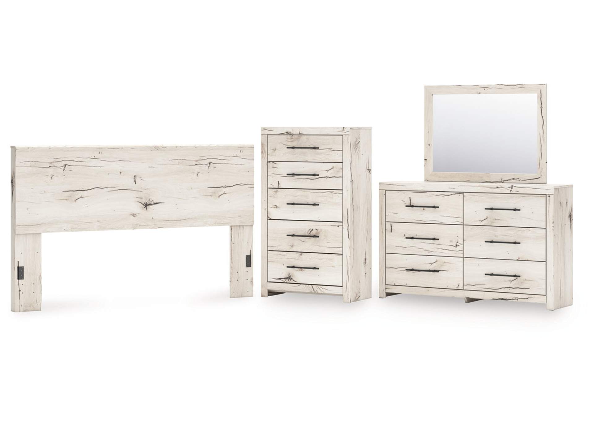 Lawroy King Panel Headboard with Mirrored Dresser and Chest image 1