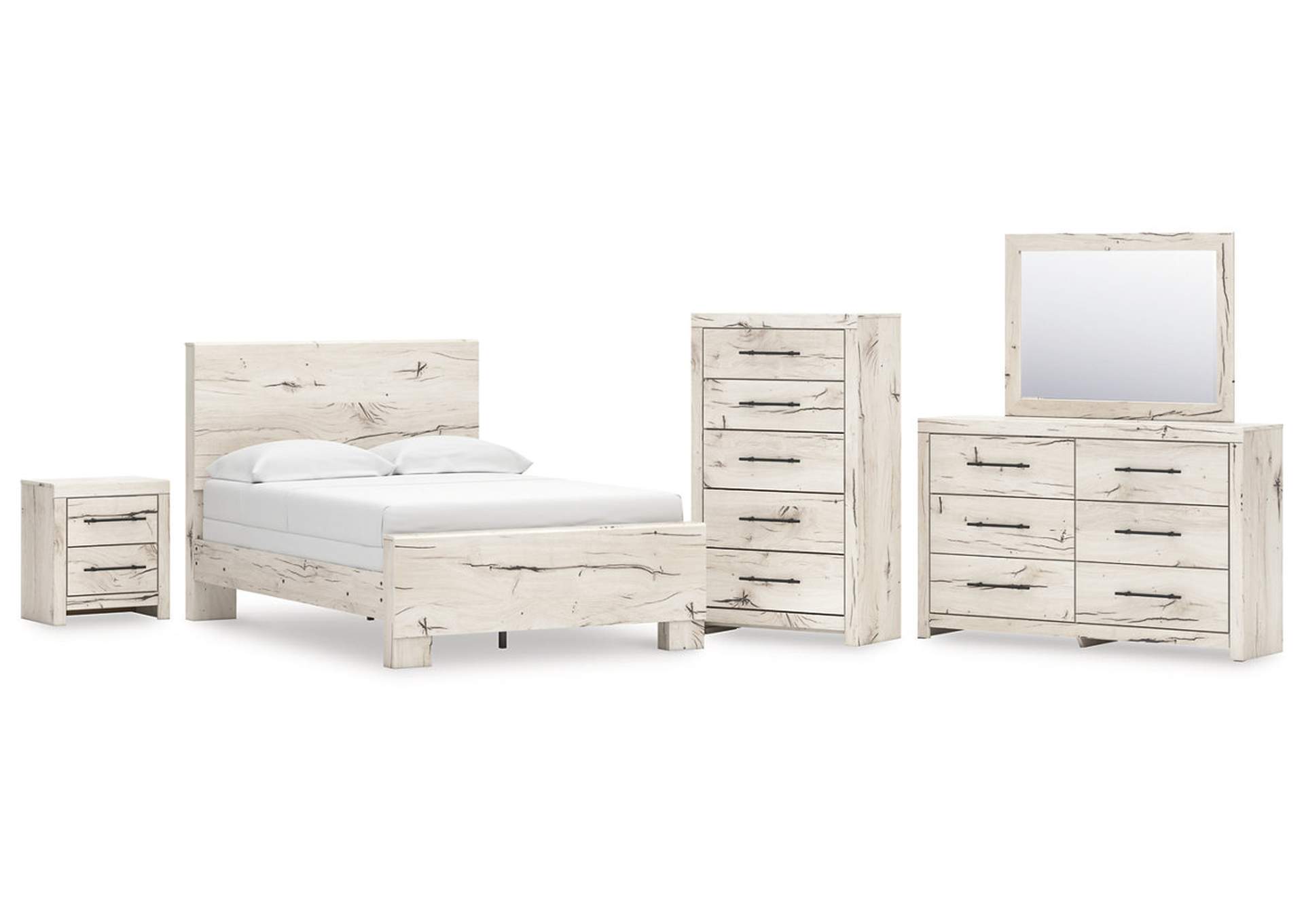 Lawroy Full Panel Bed with Mirrored Dresser, Chest and Nightstand image 1